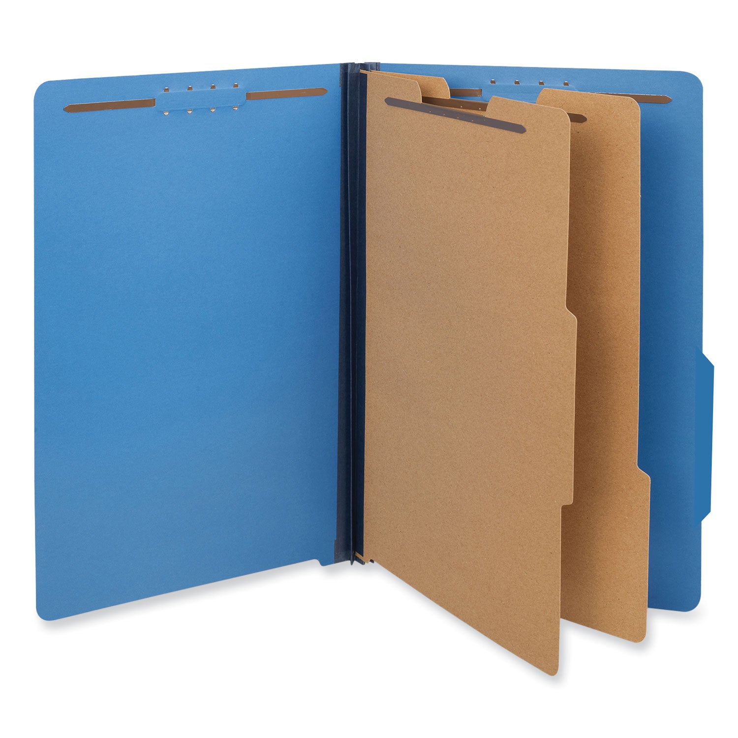 Universal® Bright Colored Pressboard Classification Folders, 2" Expansion, 2 Dividers, 6 Fasteners, Legal Size, Cobalt Blue, 10/Box