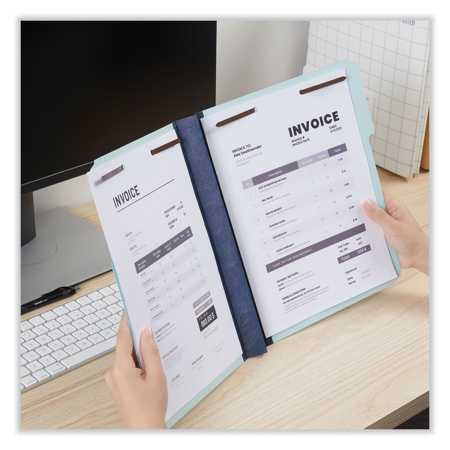 Universal® Top Tab Classification Folders, 1" Expansion, 2 Fasteners, Letter Size, Light Blue Exterior, 25/Box