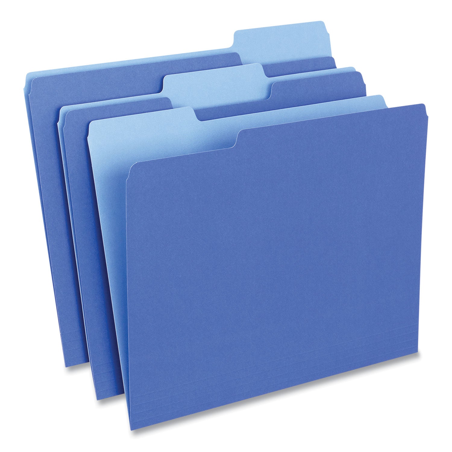 Universal® Interior File Folders, 1/3-Cut Tabs: Assorted, Letter Size, 11-pt Stock, Blue, 100/Box