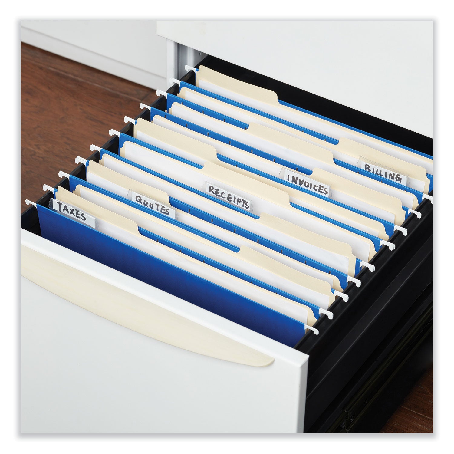 Universal® Deluxe Bright Color Hanging File Folders, Letter Size, 1/5-Cut Tabs, Blue, 25/Box