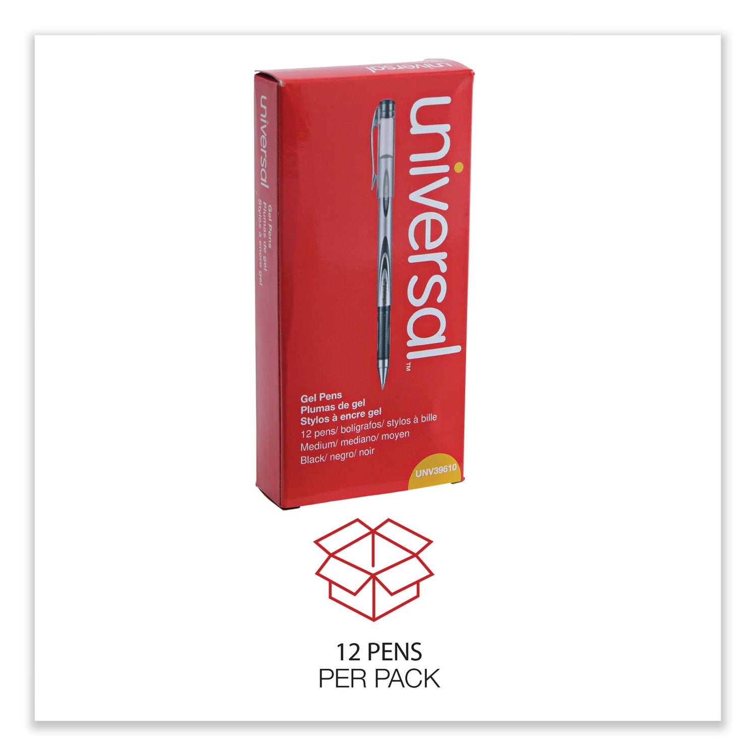 Universal™ Gel Pen, Stick, Medium 0.7 Mm, Black Ink, Silver/black Barrel, Dozen