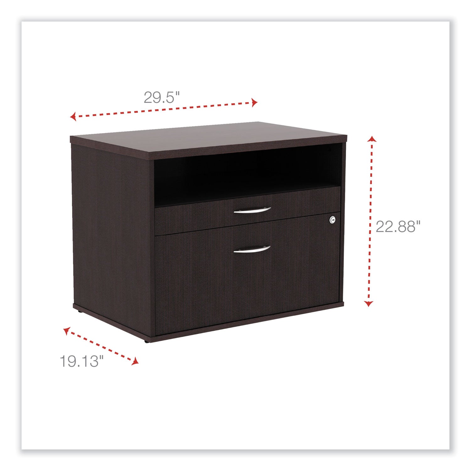 Alera® Alera Open Office Desk Series Low File Cabinet Credenza, 2-Drawer: Pencil/file,legal/letter,1 Shelf,espresso,29.5x19.13x22.88