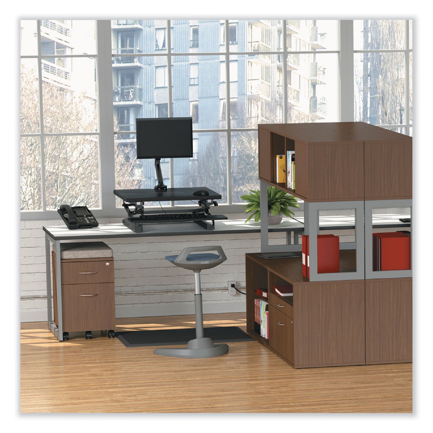 Alera® Alera Open Office Desk Series Low File Cabinet Credenza, 2-Drawer: Pencil/file, Legal/letter, 1 Shelf,walnut,29.5x19.13x22.88