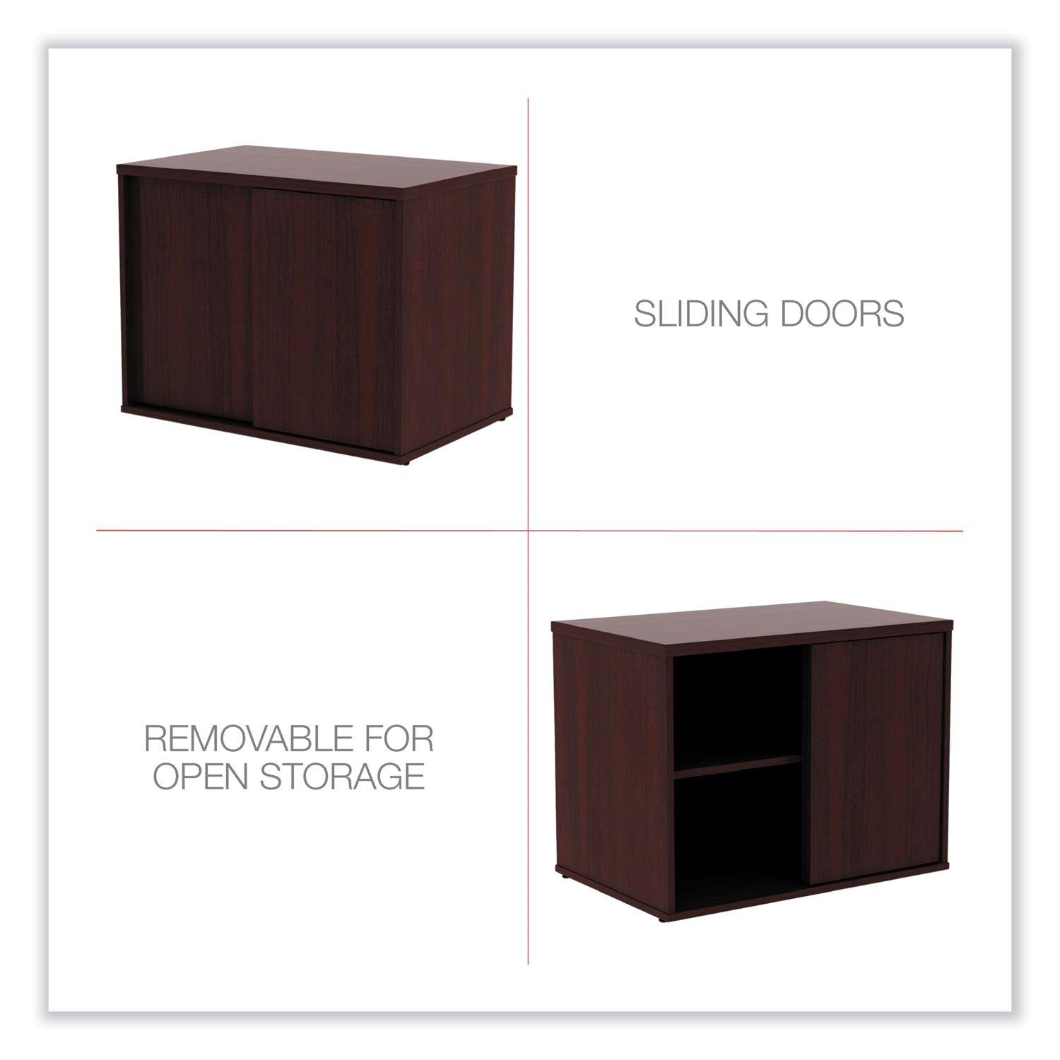 Alera® Alera Open Office Desk Series Low Storage Cabinet Credenza, Woodgrain Laminate, 29.5" x 19.13" x 22.78", Mahogany