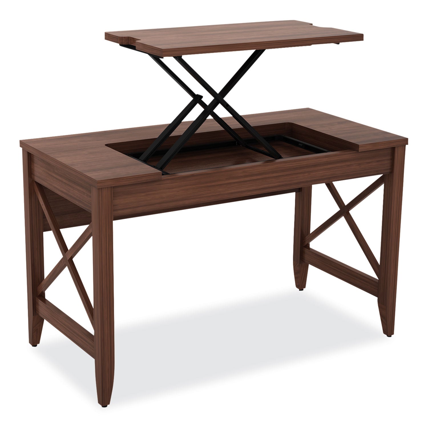 Alera® Sit-To-Stand Table Desk, 47.25" X 23.63" X 29.5" To 43.75", Modern Walnut
