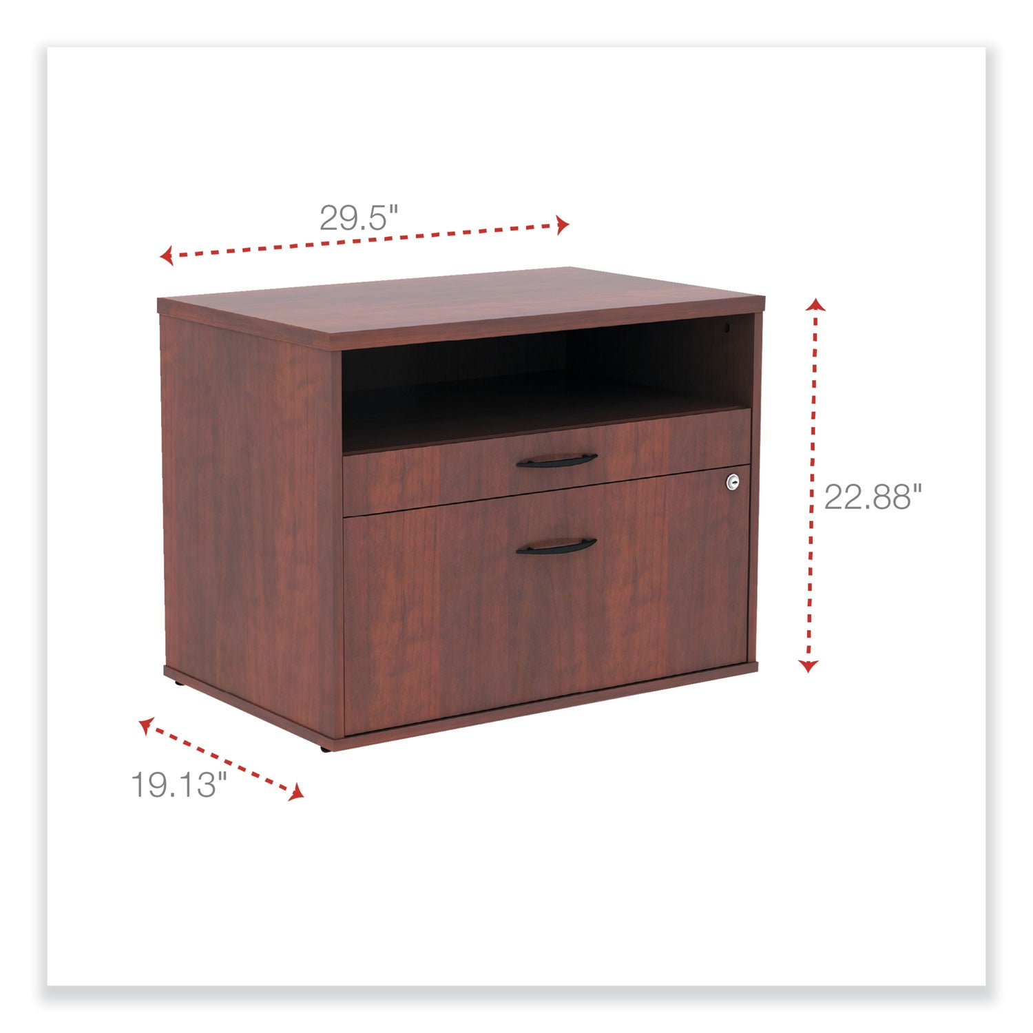 Alera® Alera Open Office Desk Series Low File Cabinet Credenza, 2-Drawer: Pencil/file, Legal/letter, 1 Shelf,cherry,29.5x19.13x22.88