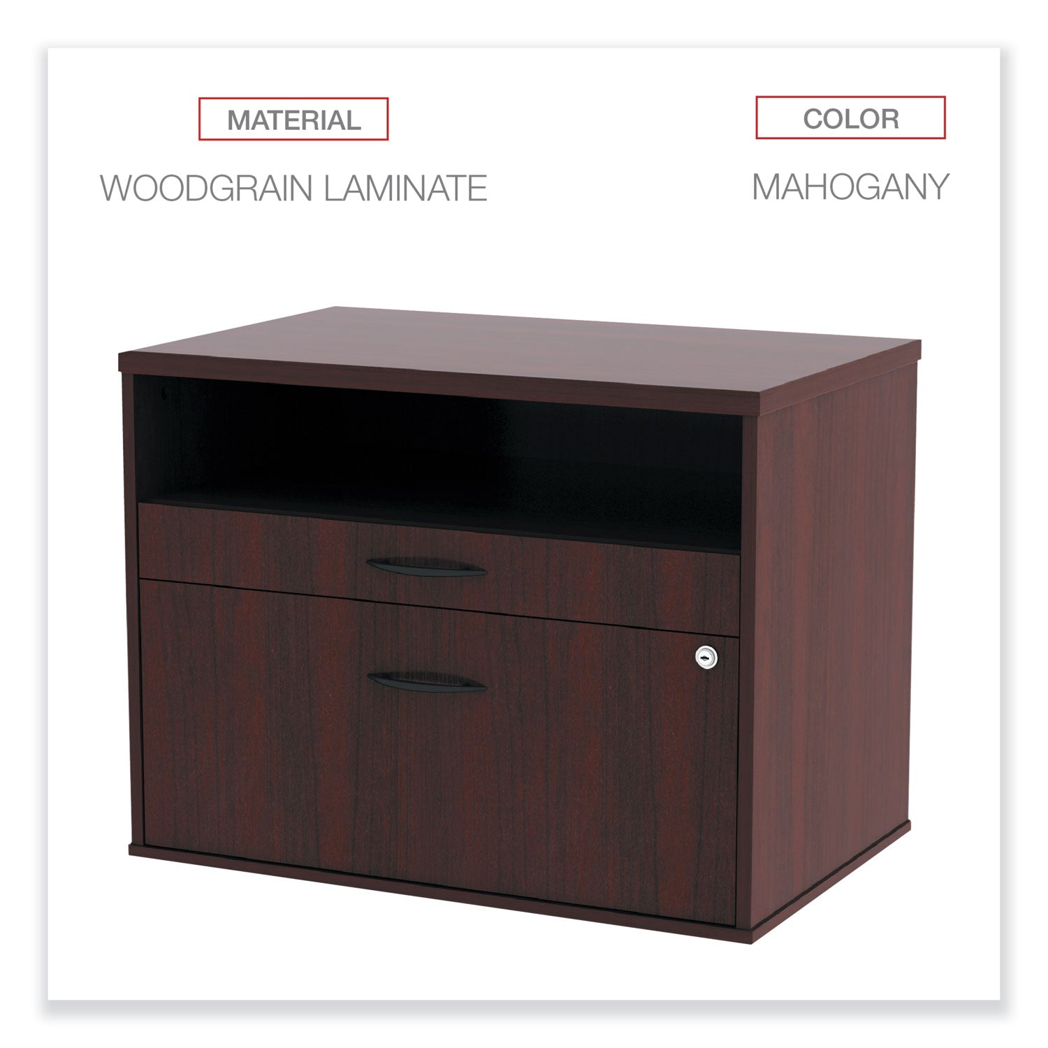 Alera® Alera Open Office Desk Series Low File Cabinet Credenza, 2-Drawer: Pencil/file,legal/letter,1 Shelf,mahogany,29.5x19.13x22.88