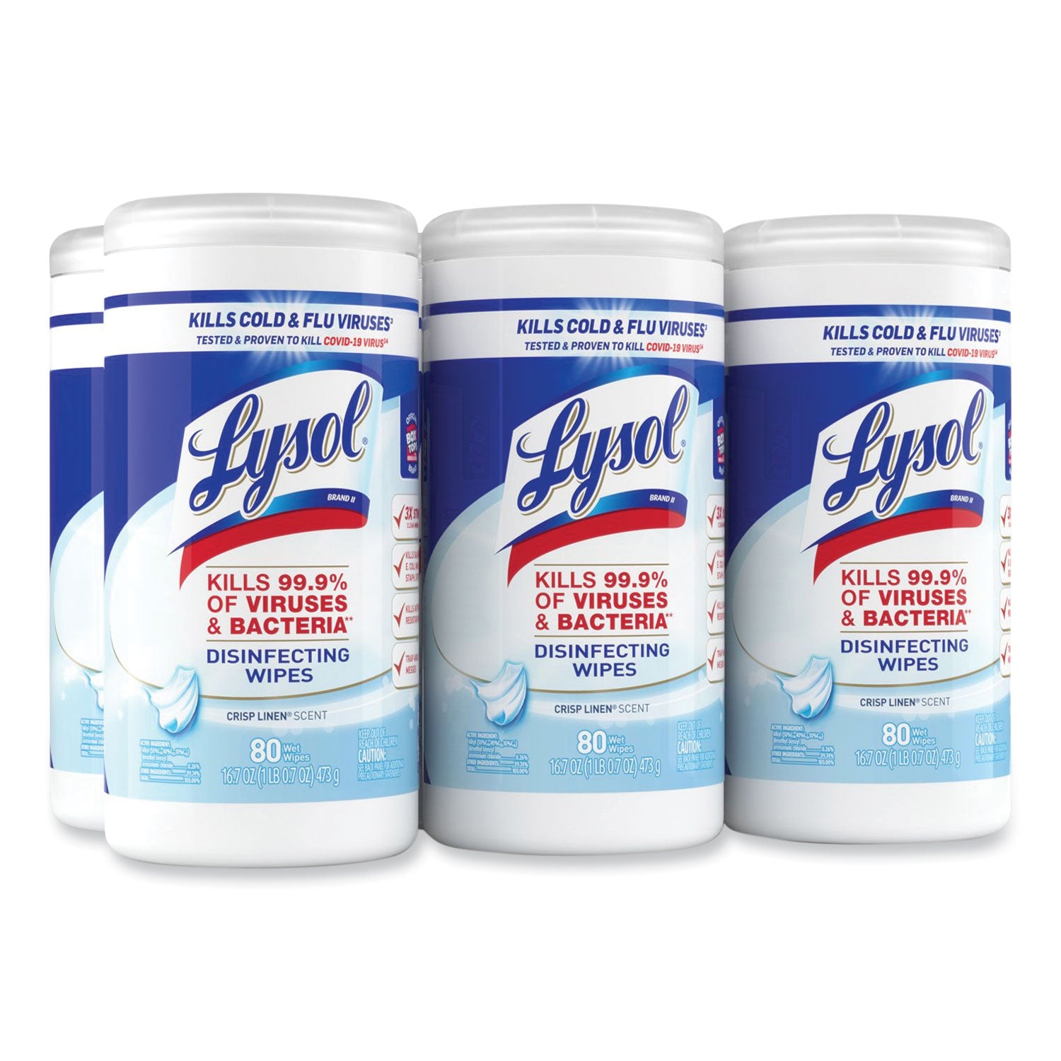 LYSOL® Brand Disinfecting Wipes, 1-Ply, 7 x 7.25, Crisp Linen, White, 80 Wipes/Canister