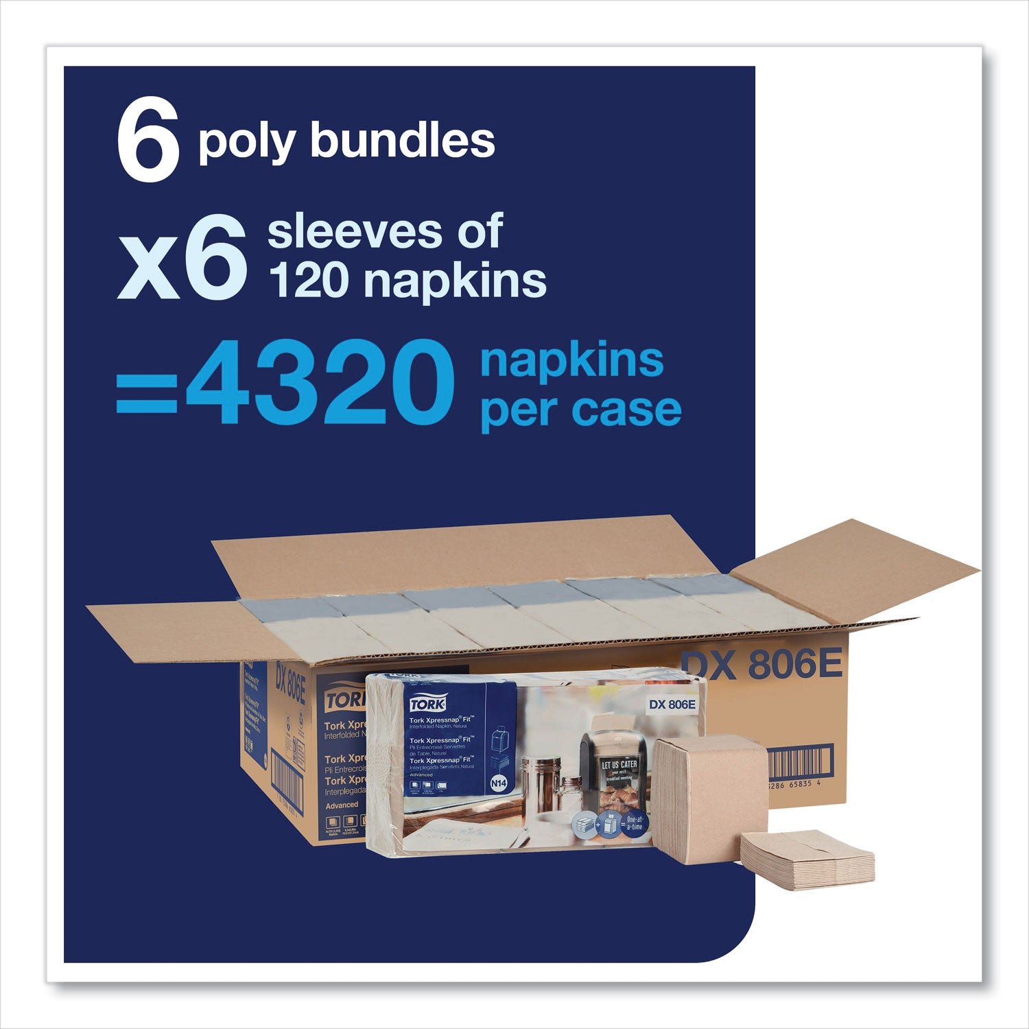 Tork® Xpressnap Fit Interfold Dispenser Napkins, 2-Ply, 6.5 X 8.39, Natural, 120/pack, 36 Packs/carton