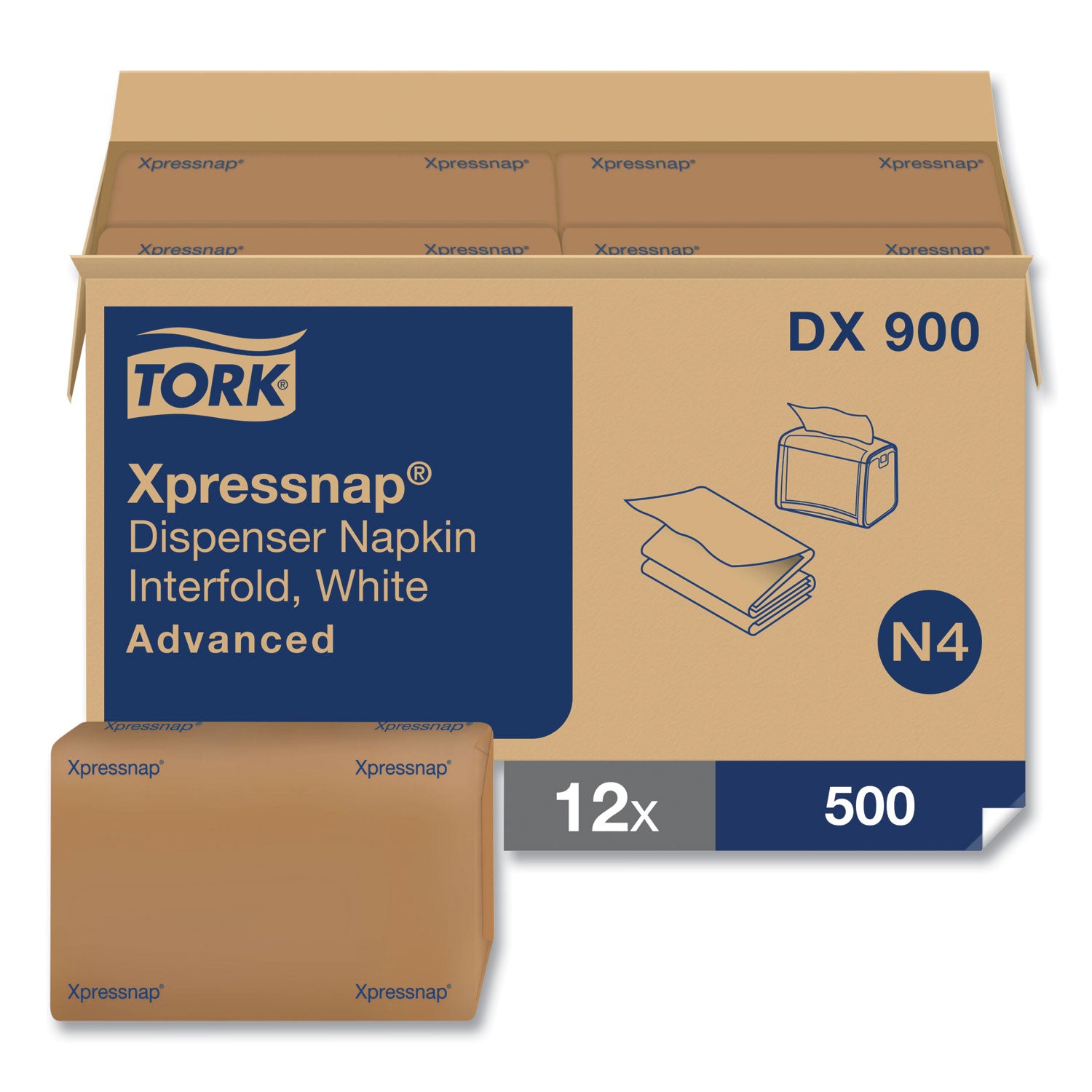 Tork® Xpressnap Interfold Dispenser Napkins, 1-Ply, Bag-Pack, 13 X 8.5", White, 6000/carton