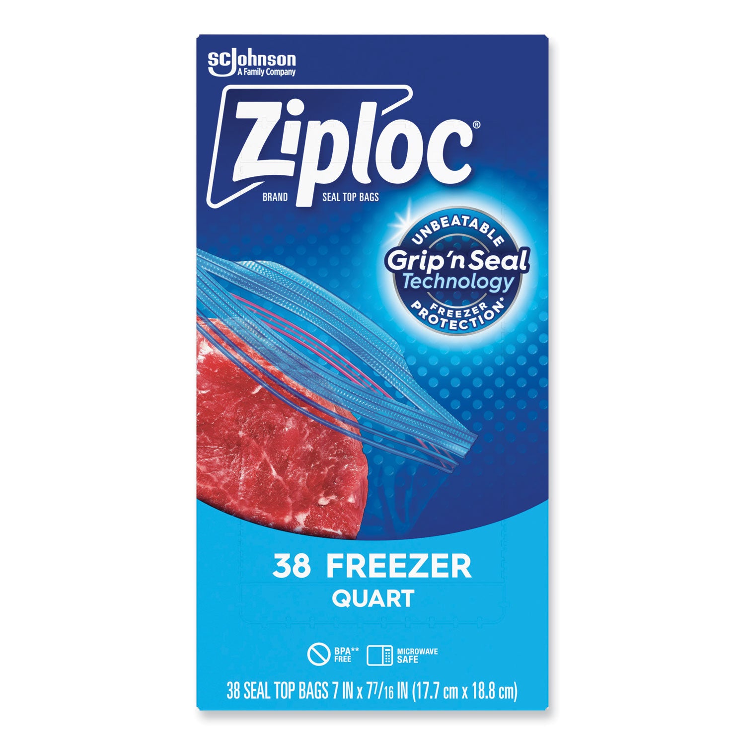 Ziploc® Zipper Freezer Bags, 32 oz, 6.97" x 7.7", Clear, 38 Bags/Box, 9 Boxes/Carton