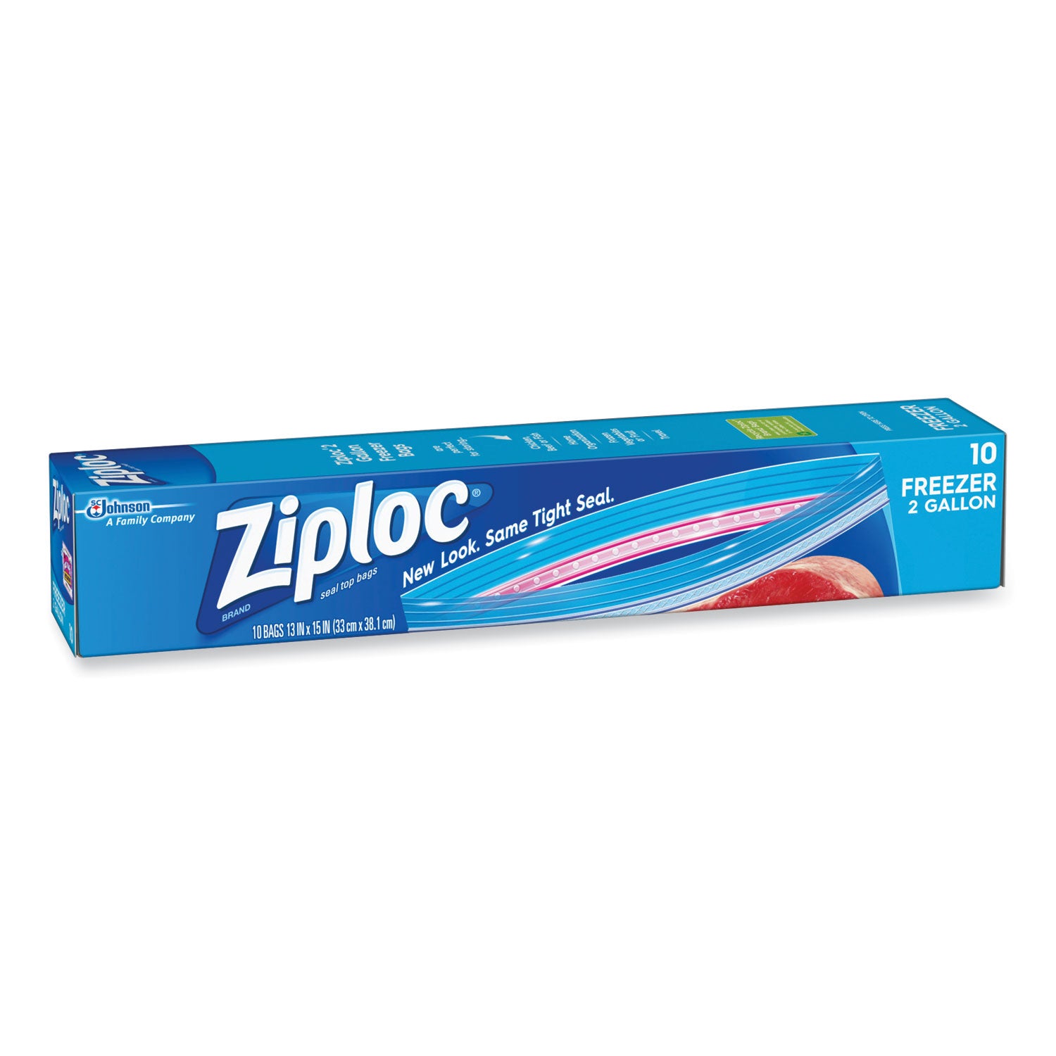 Ziploc® Zipper Freezer Bags, 2 gal, 13" x 15", Clear, 10/Box