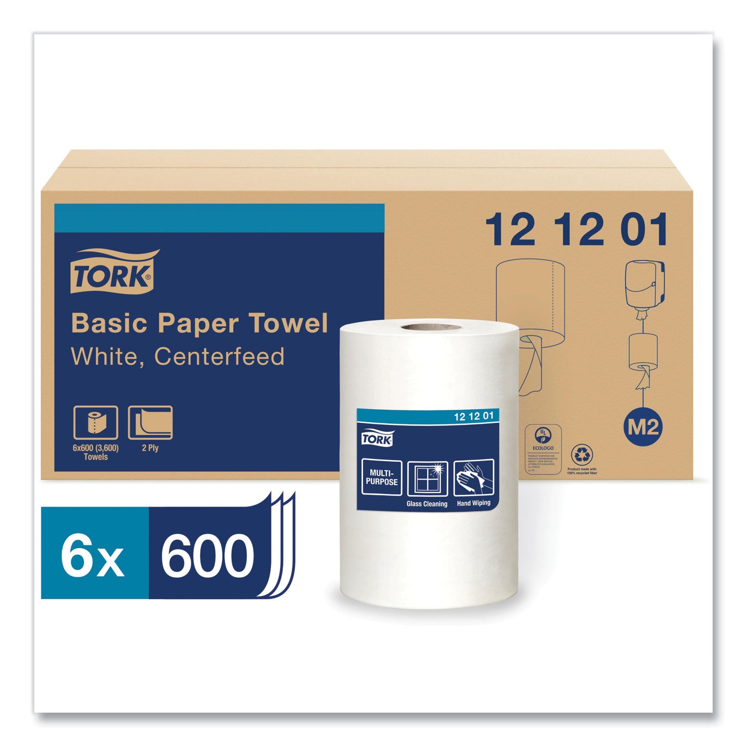 Tork® Advanced Centerfeed Hand Towel, 2-Ply, 9 X 11.8, White, 600/roll, 6/carton