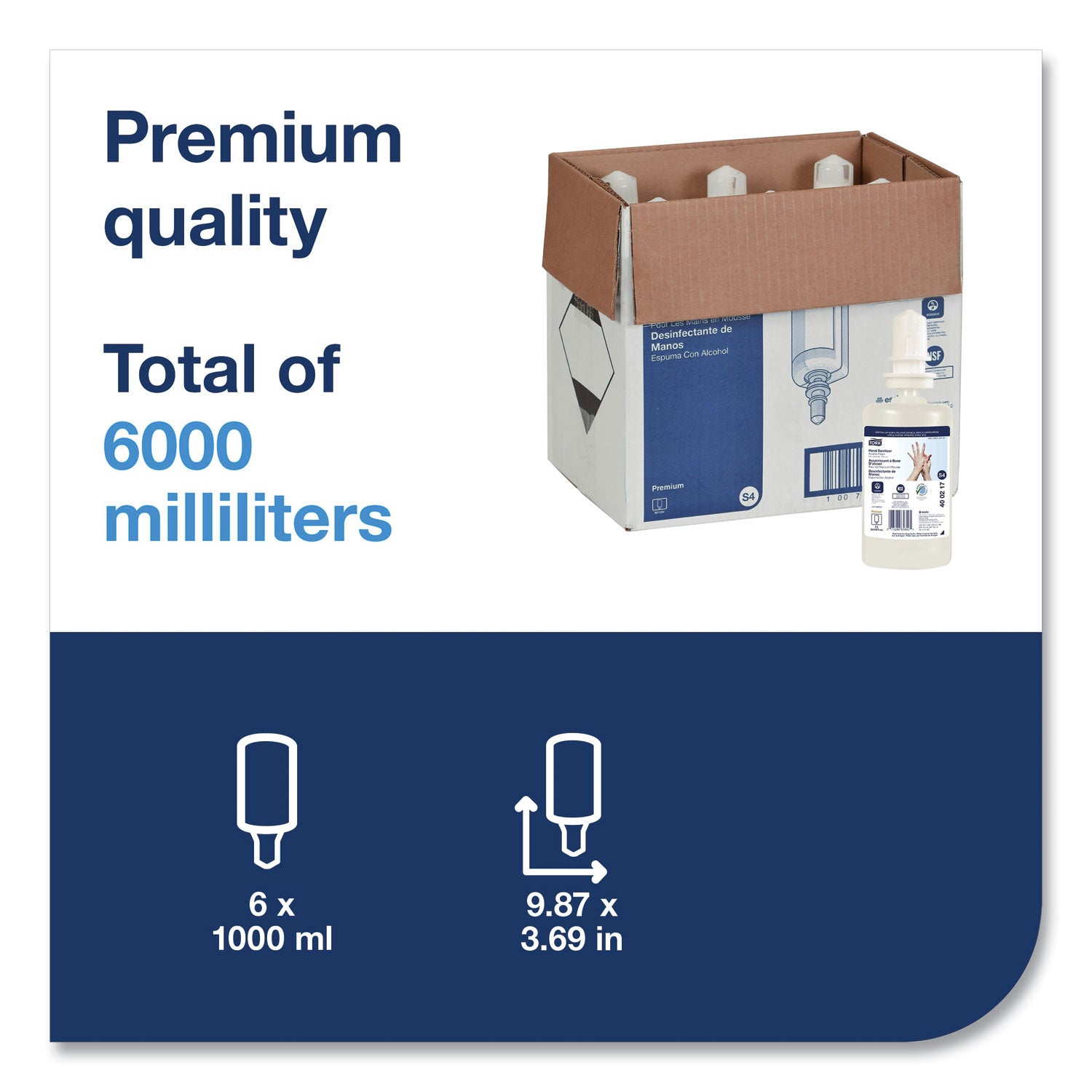 Tork® Premium Alcohol Foam Hand Sanitizer, 1 L Bottle, Unscented, 6/carton