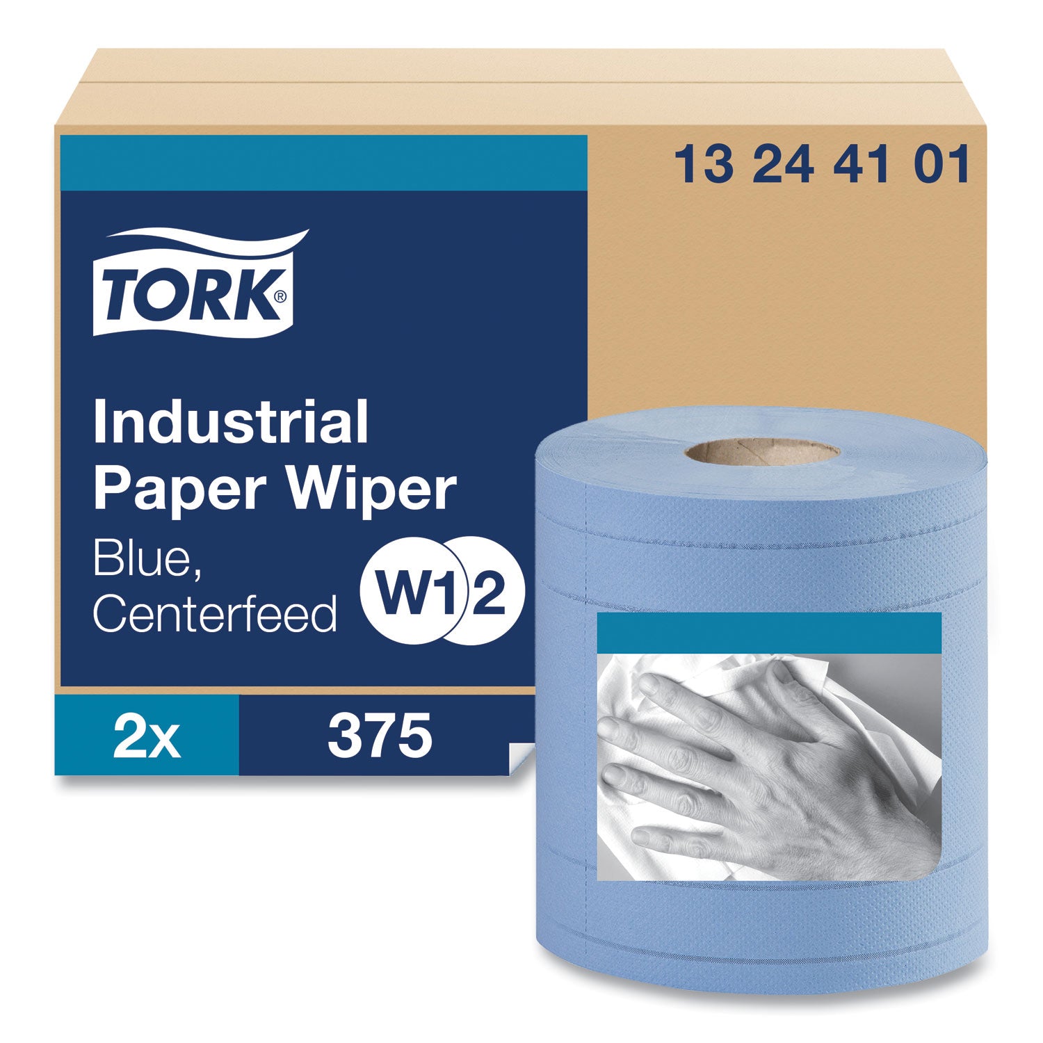 Tork® Industrial Paper Wiper, 4-Ply, 11 x 15.75, Unscented, Blue, 375 Wipes/Roll, 2 Rolls/Carton