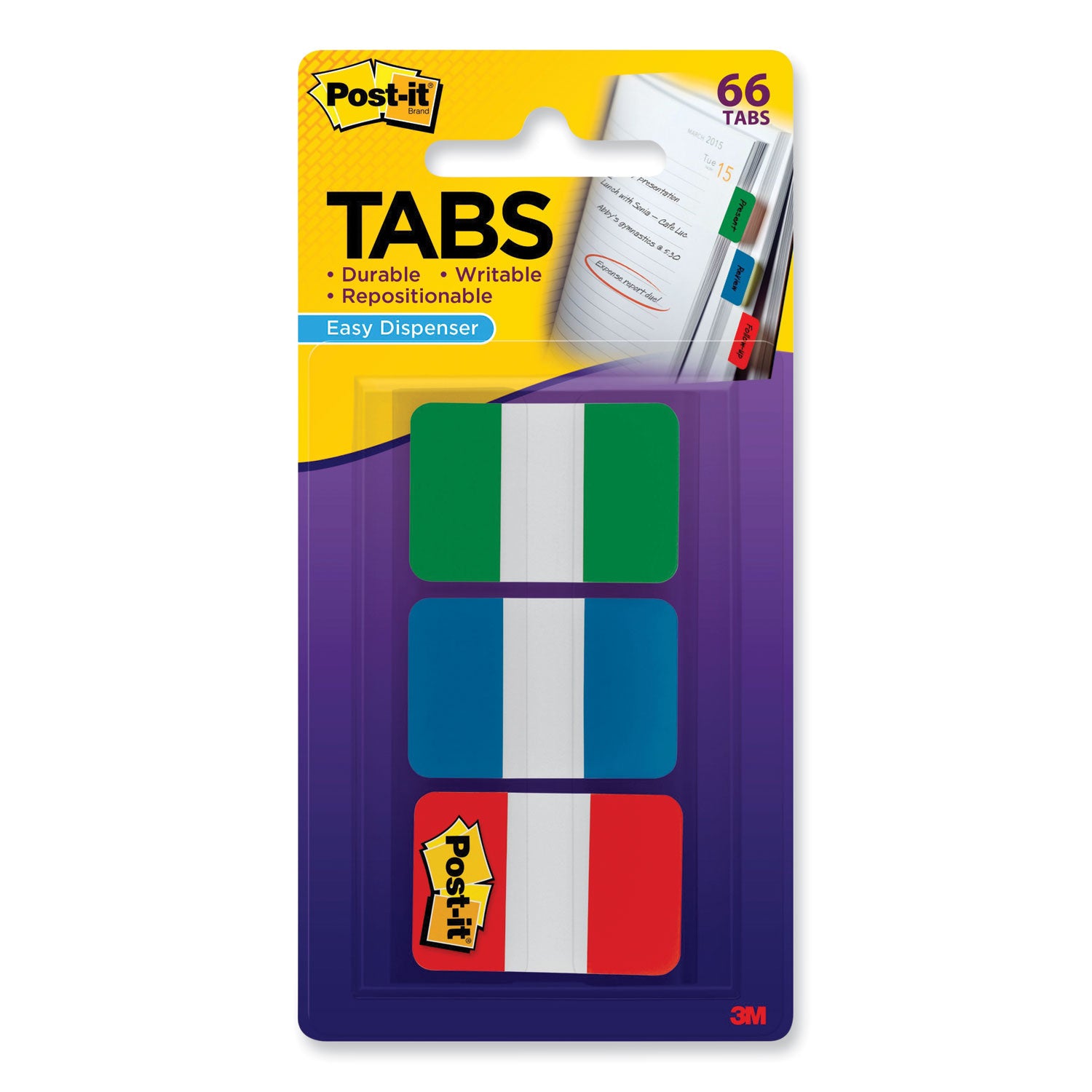 Post-it® Tabs 1" Plain Solid Color Tabs, 1/5-Cut, Assorted Colors, 1" Wide, 66/Pack