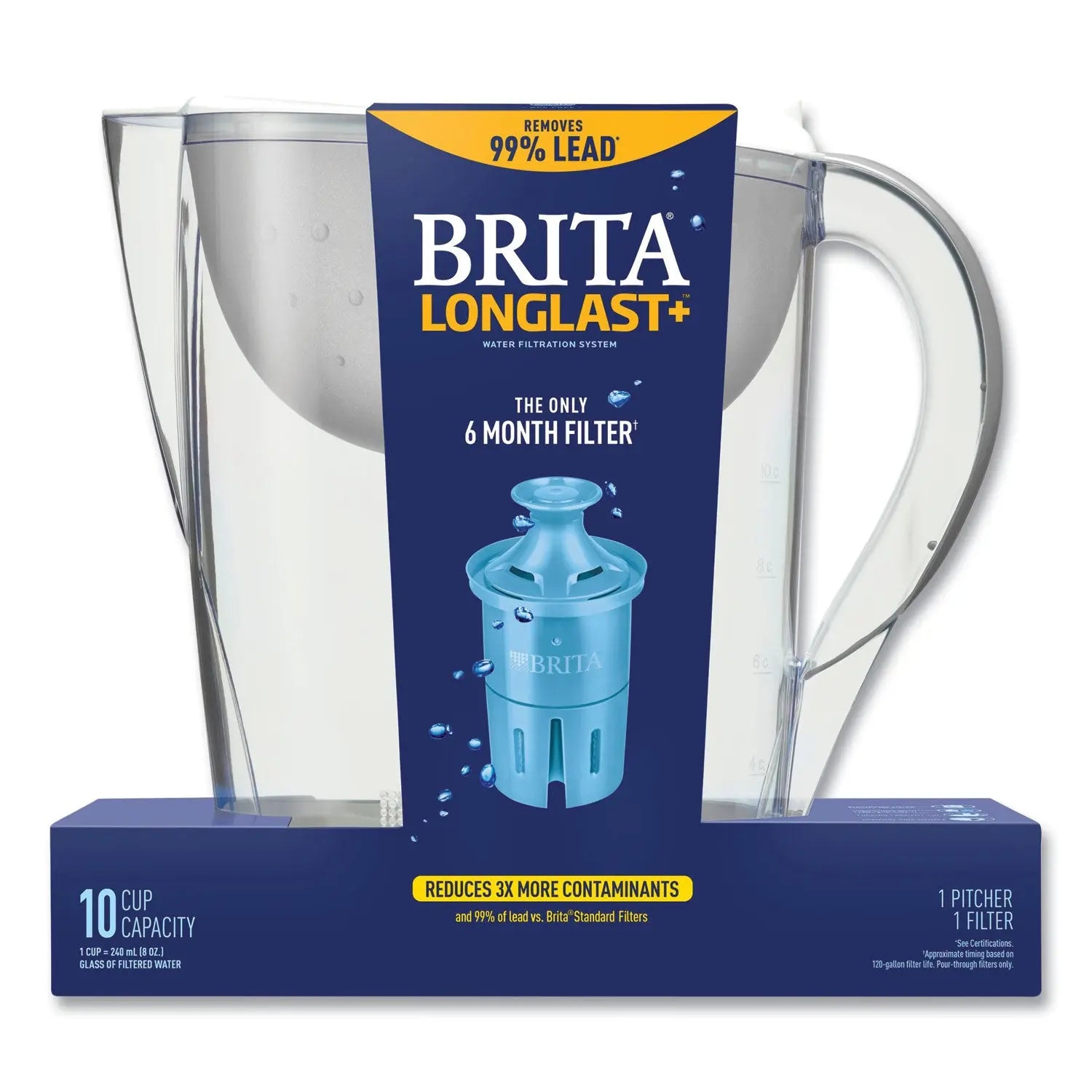 Pacifica Pitcher with Longlast+ Filter, 0.63 gal, White/Clear Brita® Flipcost
