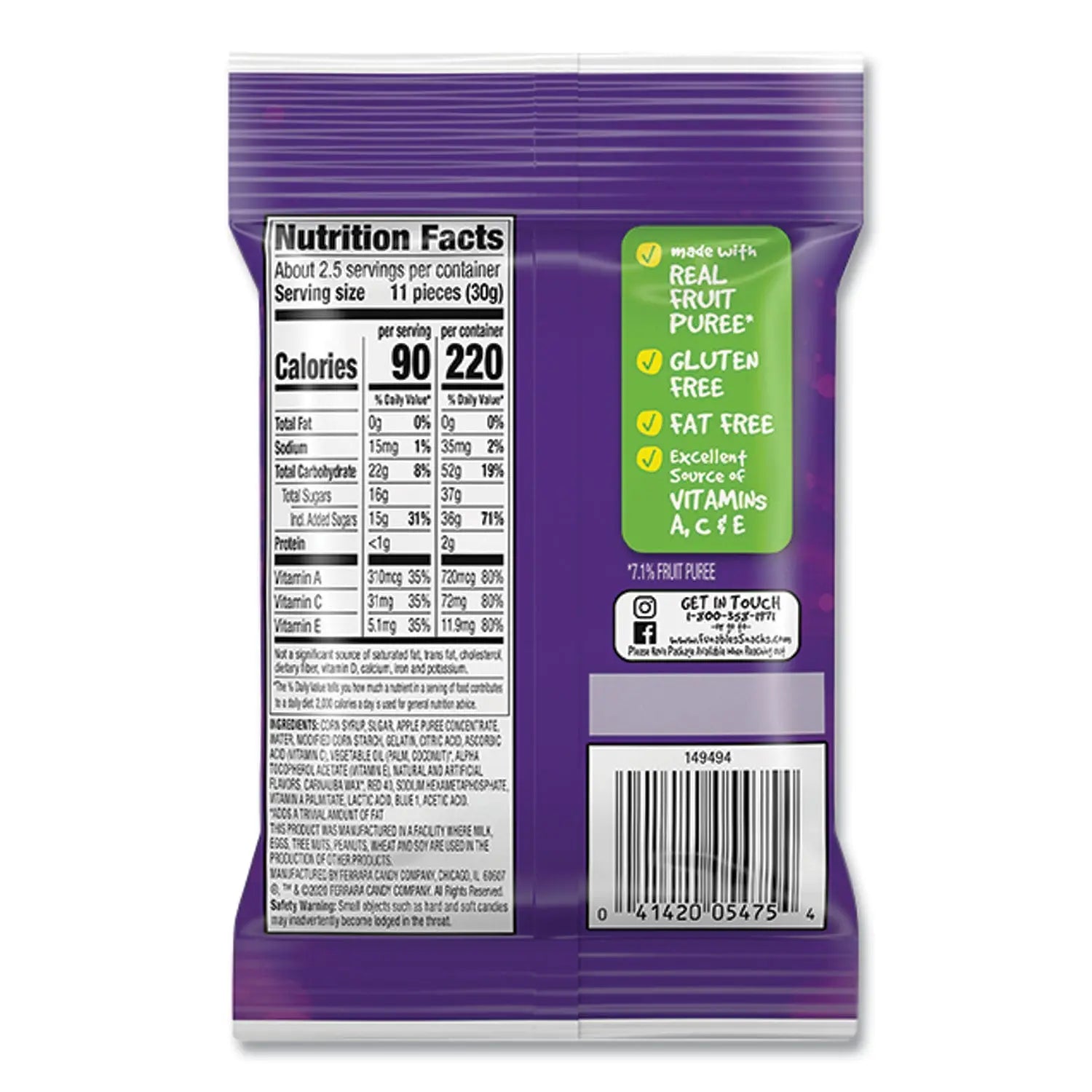 Funables Fruity Snacks, Mixed Berry, 2.5 oz Bag, 48/Carton Ferrara® Flipcost