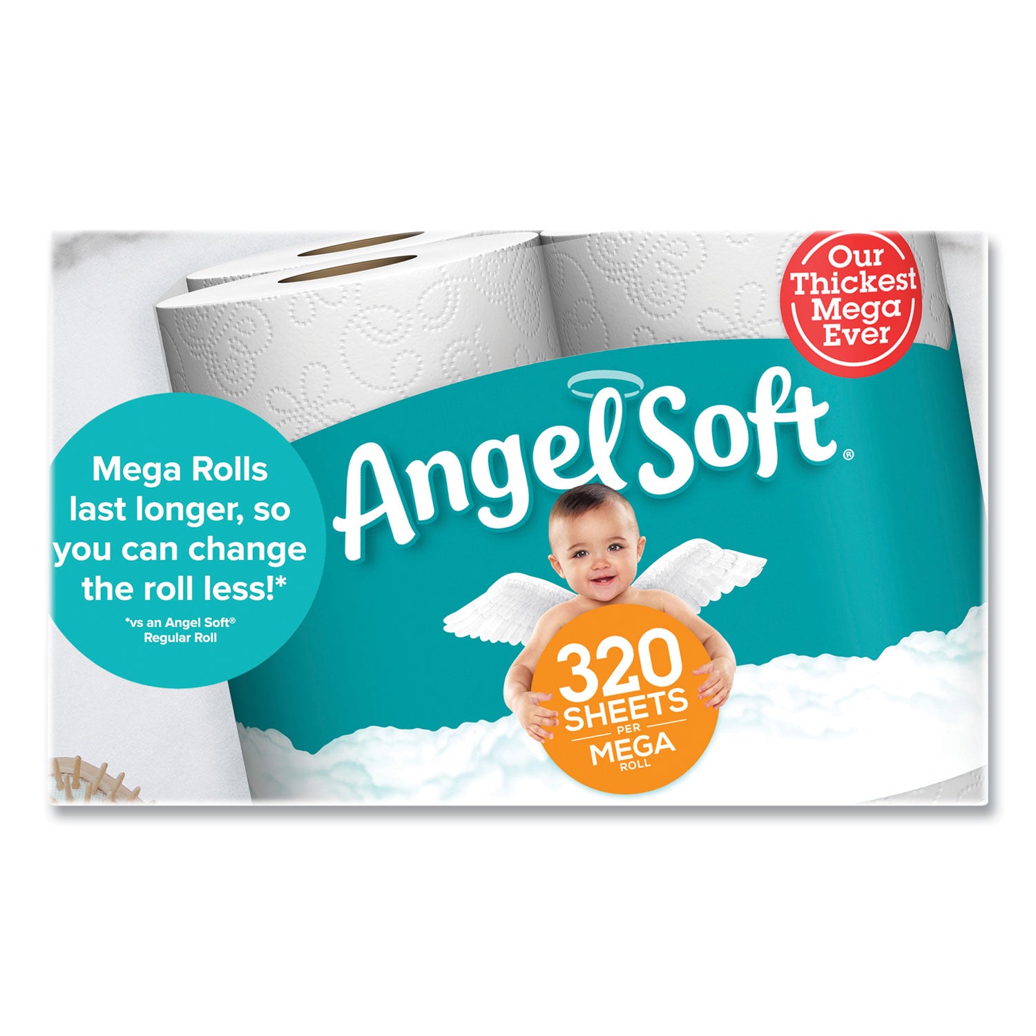 Angel Soft® Mega Toilet Paper, Septic Safe, 2-Ply, White, 320 Sheets/Roll, 48 Rolls/Pack