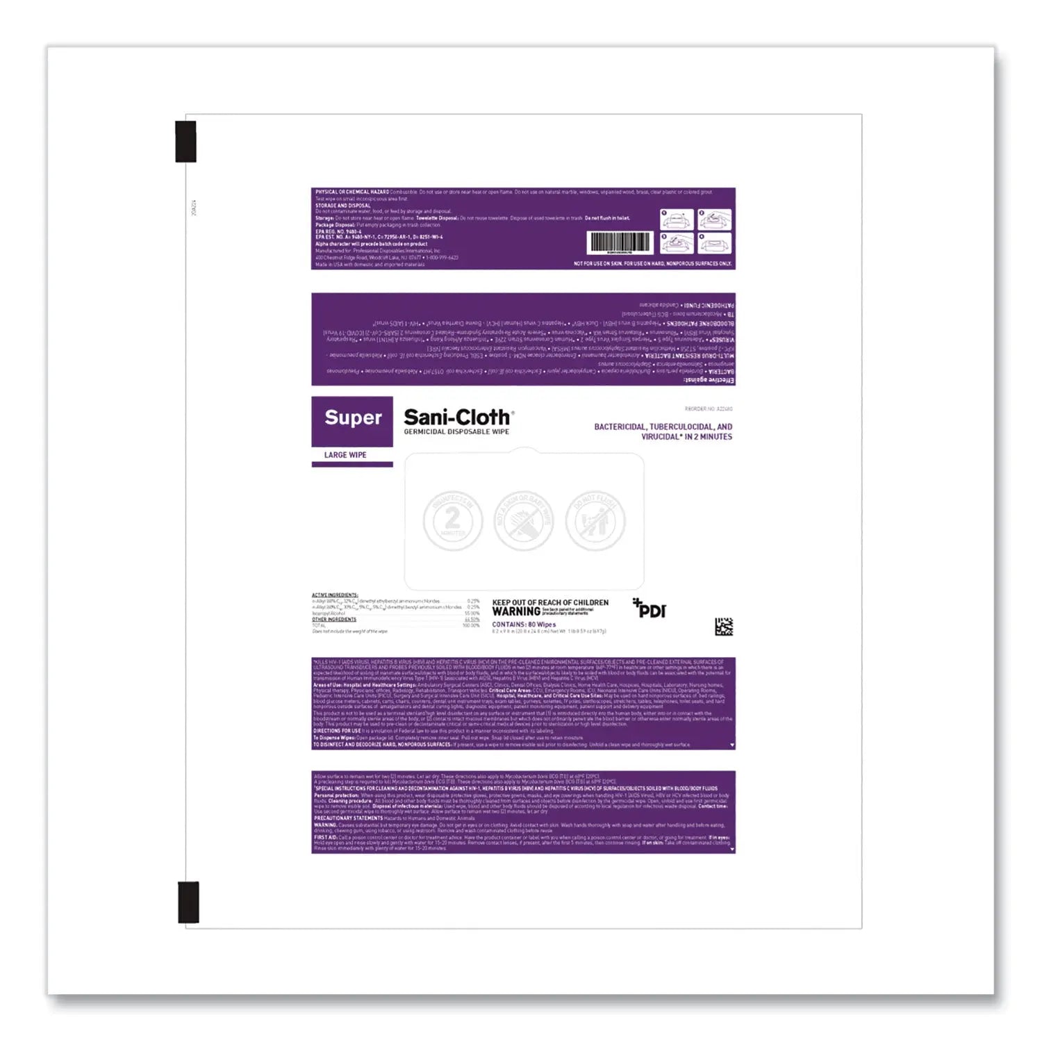 Super Sani-Cloth Germicidal Disposable Wipes, Large, 1-Ply, 8.2 x 9.8, Unscented, White, 80/Pack Sani Professional® Flipcost