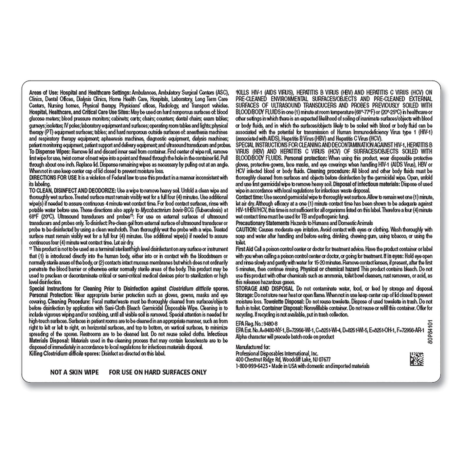 Sani Professional® Sani-Cloth Bleach Germicidal Disposable Wipes, 1-Ply, 6 x 5, Unscented, White, 160/Canister, 12 Canisters/Carton