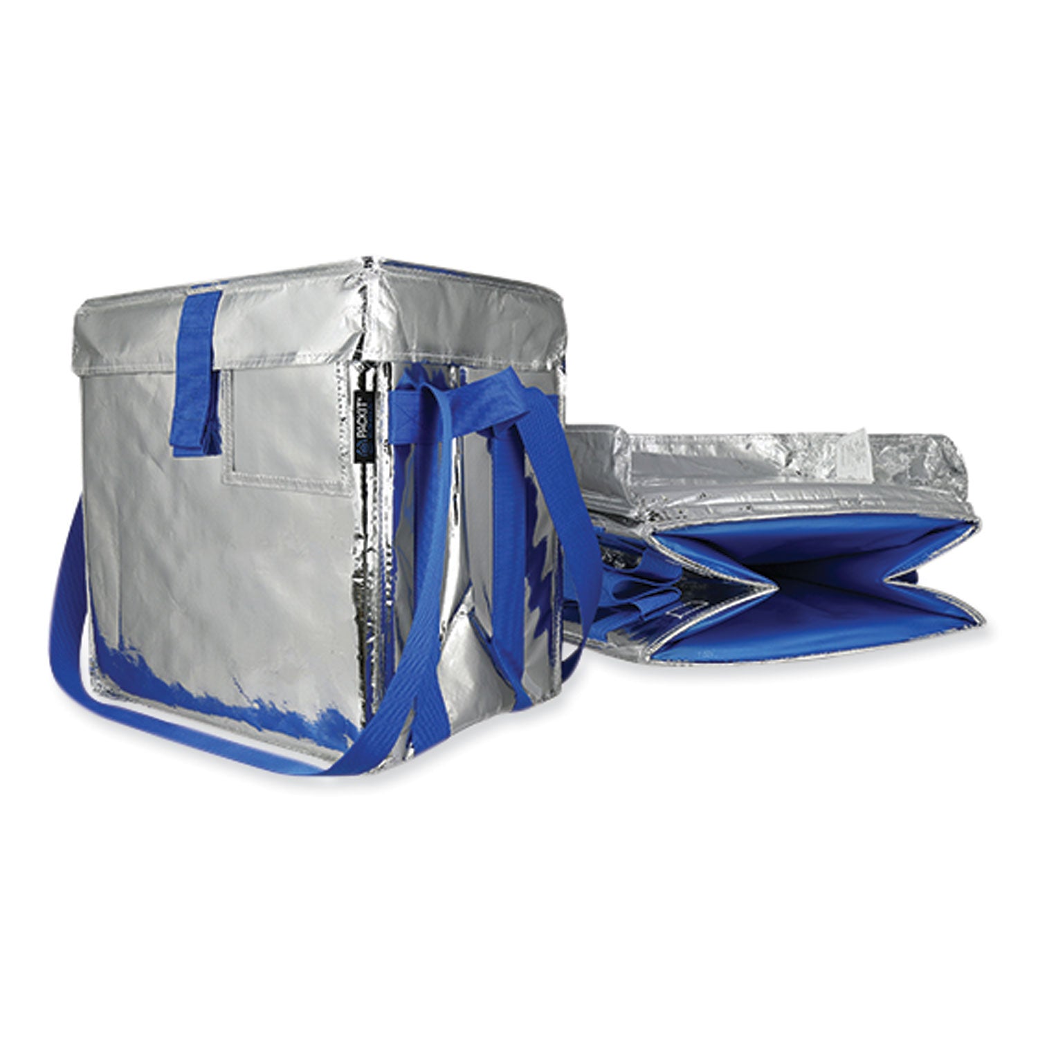 PackIt® Fresh Eco Freeze Tote, (2) Blue Nylon Shoulder Straps, (2) Blue Nylon Strap Handles, 13.5" x 9" x 13", Silver/Blue, 4/Carton