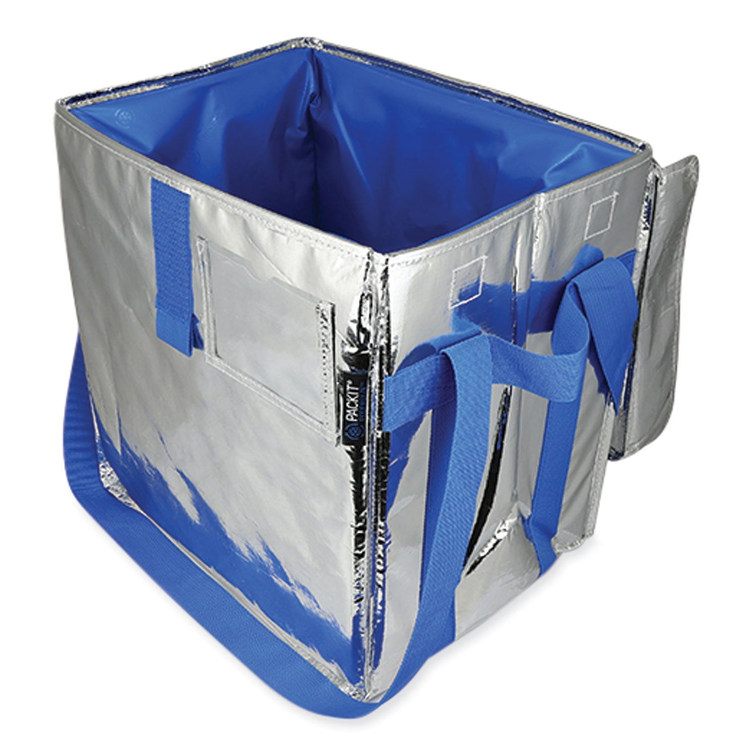PackIt® Fresh Eco Freeze Tote, (2) Blue Nylon Shoulder Straps, (2) Blue Nylon Strap Handles, 13.5" x 9" x 13", Silver/Blue, 4/Carton