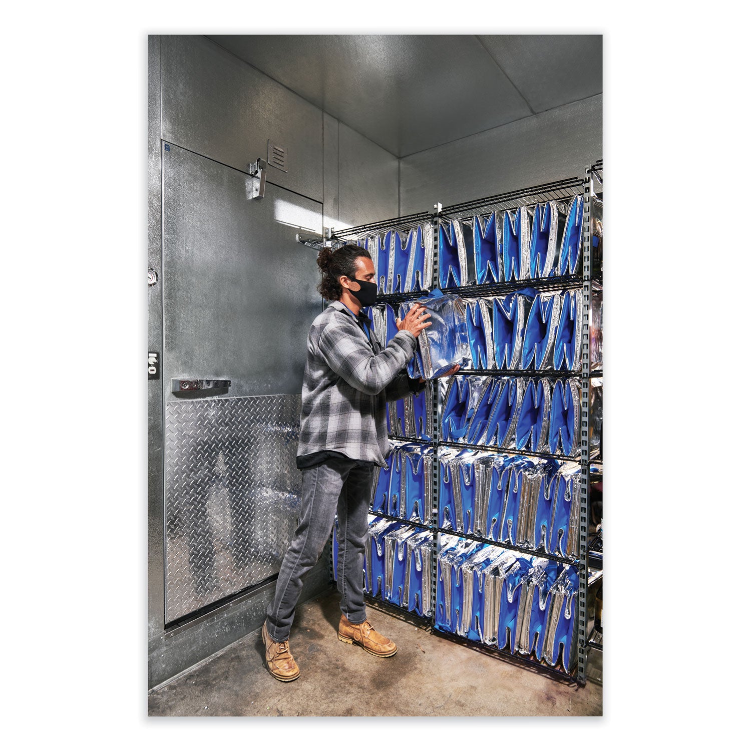 PackIt® Fresh Eco Freeze Tote, (2) Blue Nylon Shoulder Straps, (2) Blue Nylon Strap Handles, 13.5" x 9" x 13", Silver/Blue, 4/Carton