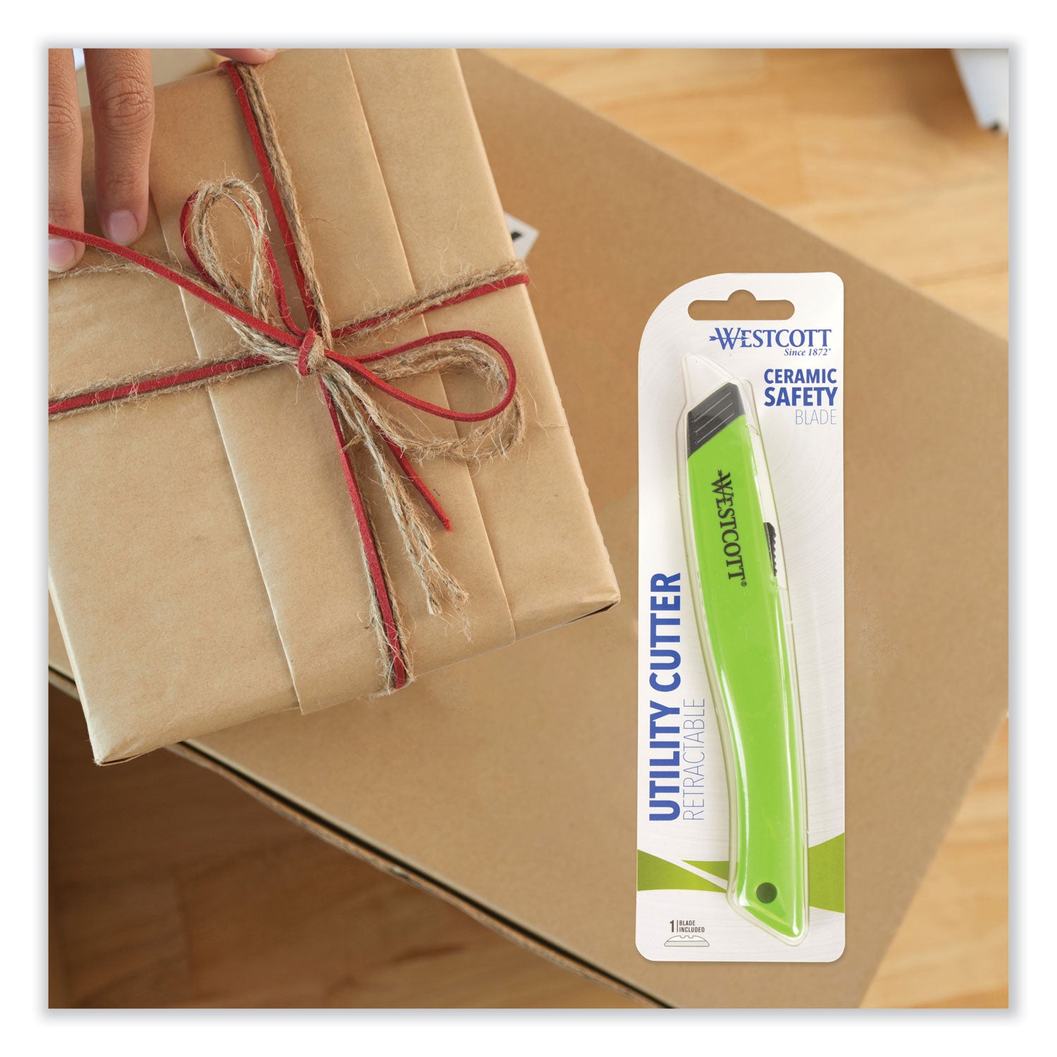 Westcott® Safety Ceramic Blade Box Cutter, 0.5" Blade, 5.5" Plastic Handle, Green