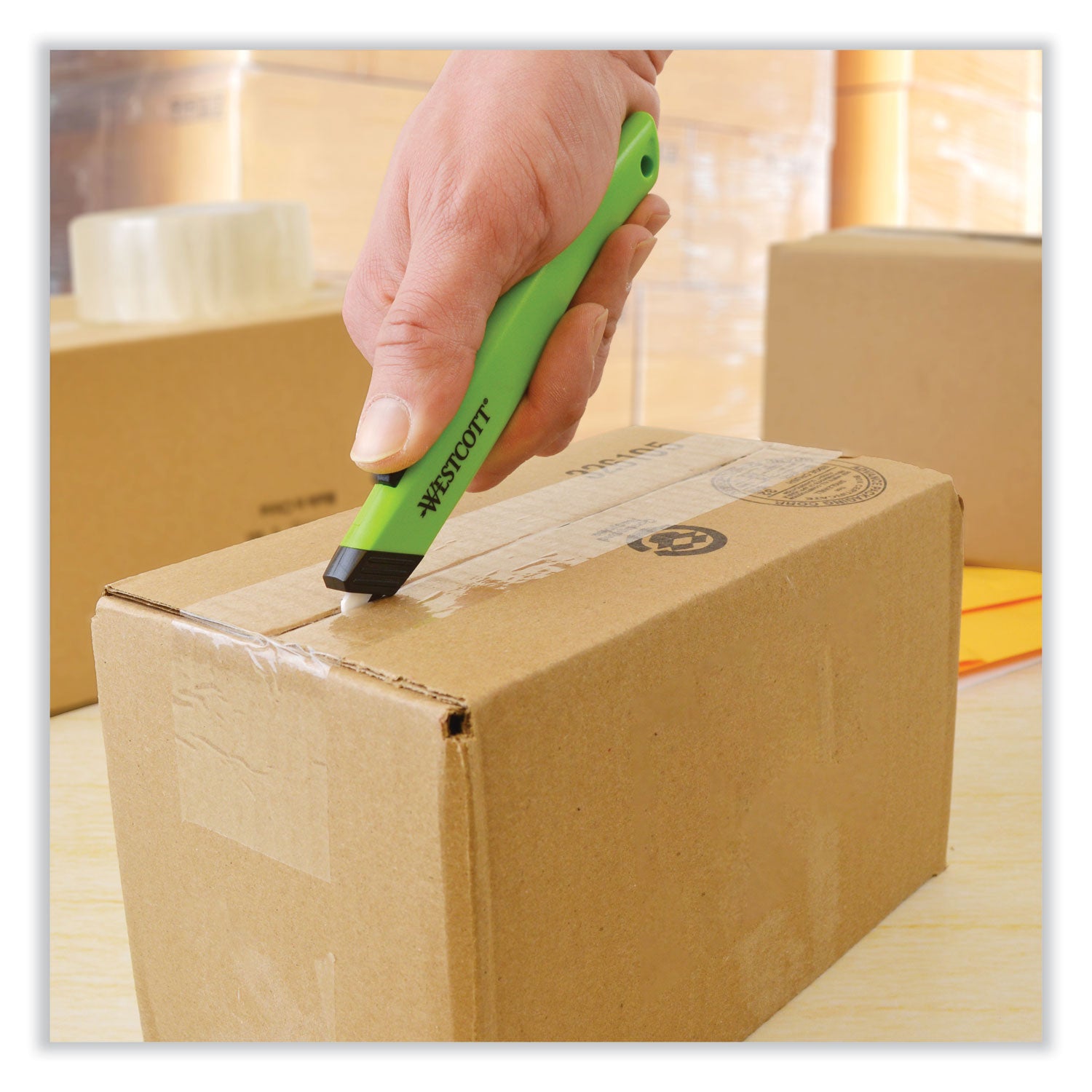 Westcott® Safety Ceramic Blade Box Cutter, 0.5" Blade, 5.5" Plastic Handle, Green