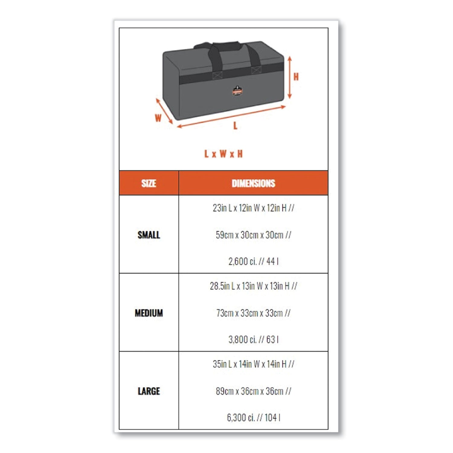 ergodyne® Arsenal 5020P Gear Duffel Bag, Polyester, Large, 14 x 35 x 14, Black