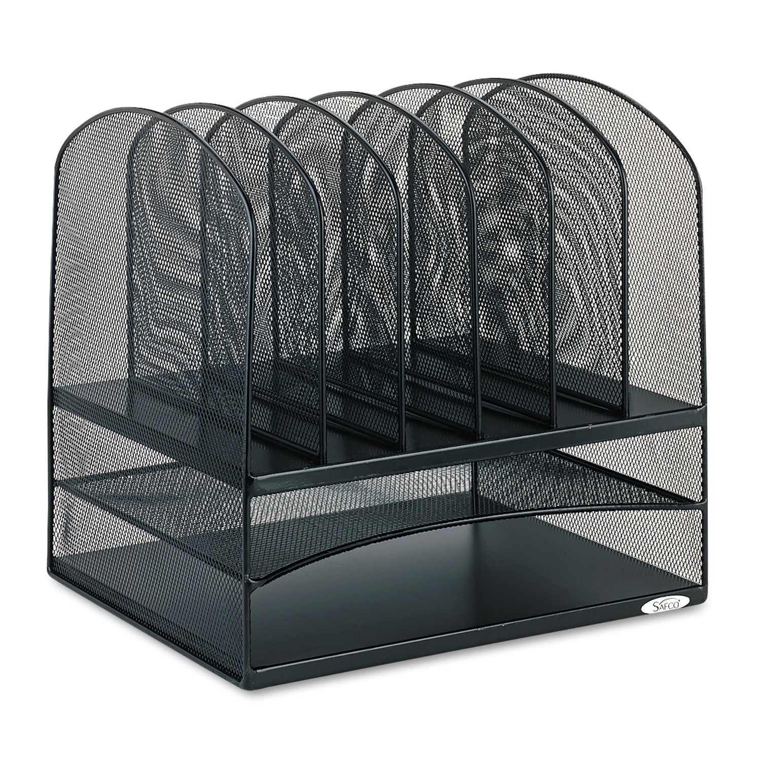 Onyx Mesh Desk Organizer with Two Horizontal and Six Upright Sections, Letter Size Files, 13.25" x 11.5" x 13", Black