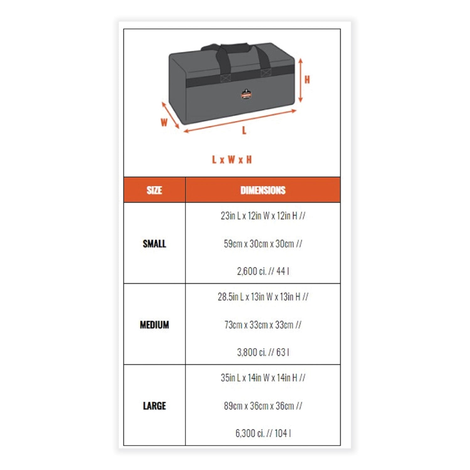 ergodyne® Arsenal 5020P Gear Duffel Bag, Polyester, Small, 12 x 23 x 12, Black