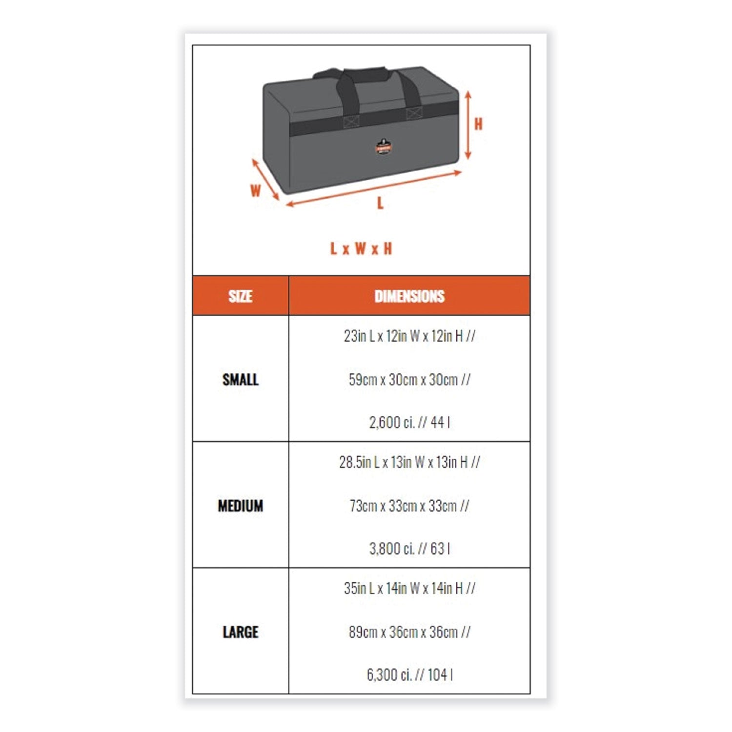 ergodyne® Arsenal 5020 Gear Duffel Bag, Nylon, Small, 12 x 23 x 12, Red