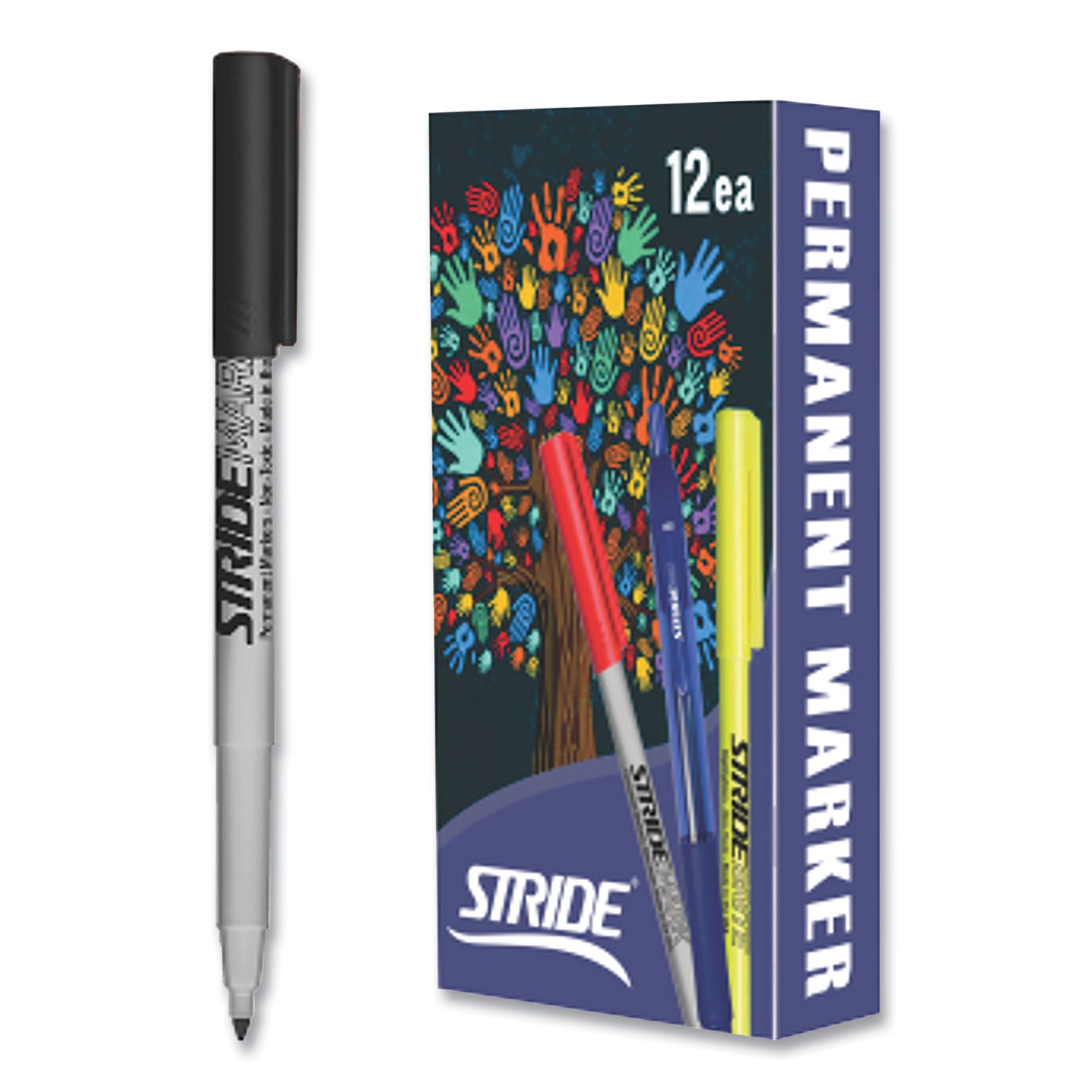 Stride StrideMark Permanent Marker, Fine Bullet Tip, Black, 12/Box