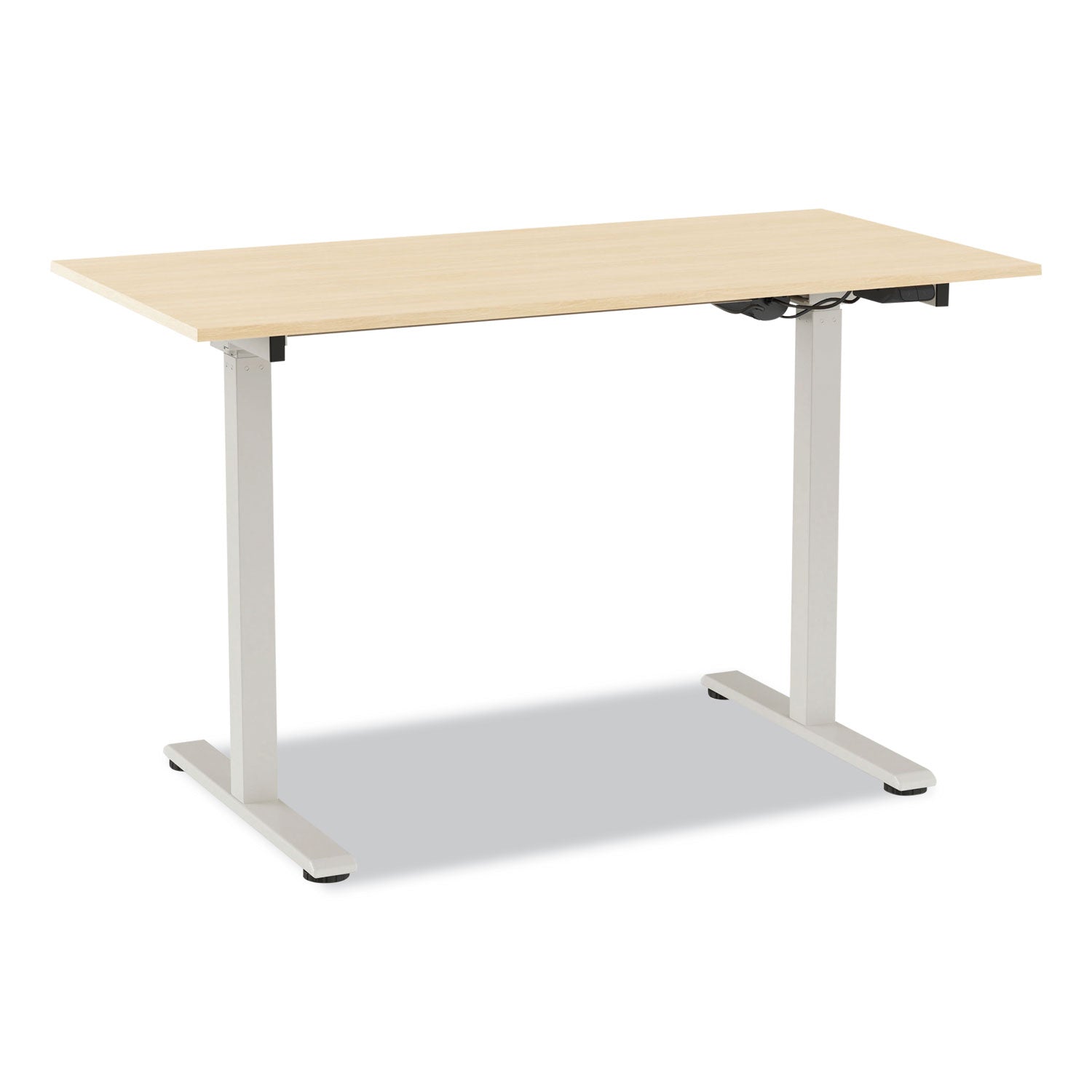 Union & Scale™ Essentials Electric Sit-Stand Two-Column Workstation, 47.2" x 23.6" x 28.7" to 48.4", Natural Wood/Light Gray