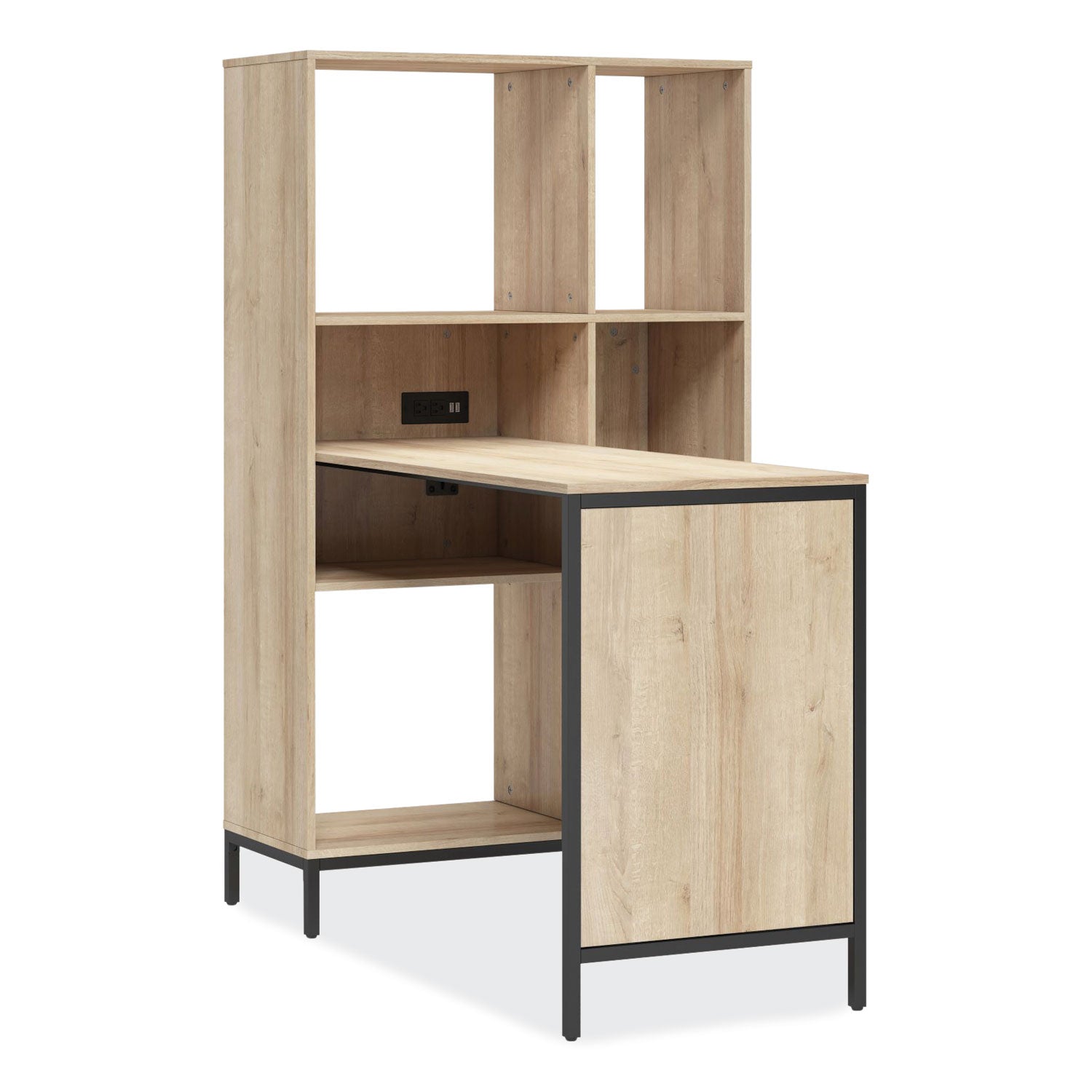 Whalen® Turing Home Office Workstation with Integrated Bookcase and Power Center, 48.3" x 31.75" x 55.25", Desert Ash/Black