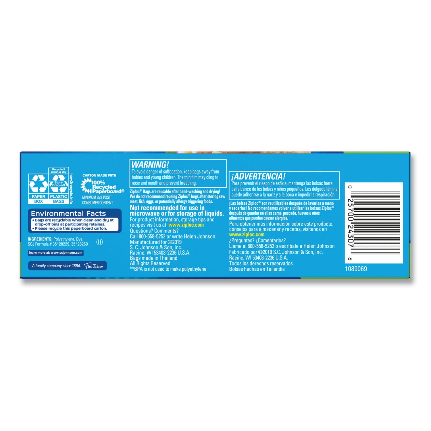 Ziploc® Sandwich Seal Top Bags, XL Sandwich, 8" x 7", Clear, 30/Box