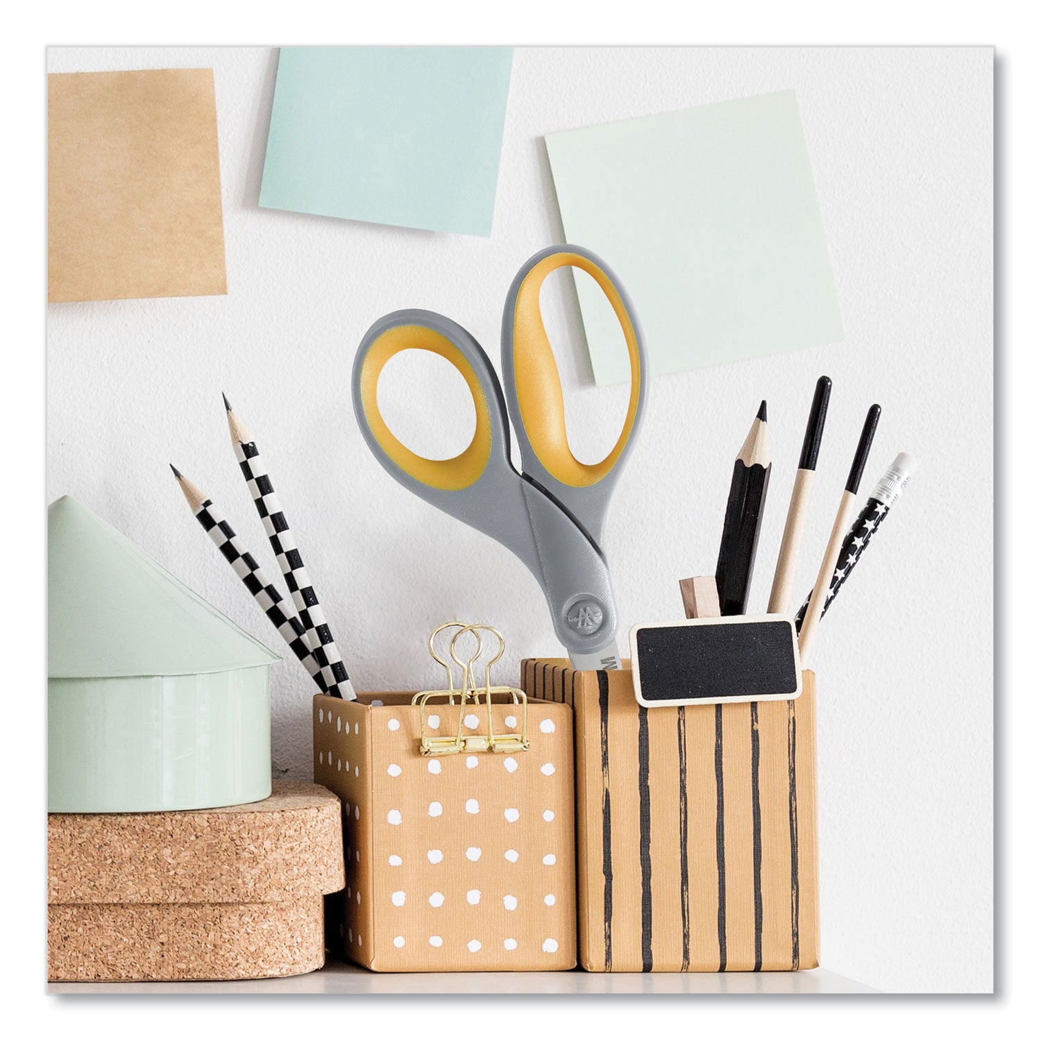 Westcott® Titanium Bonded Scissors, 7" Long, 3" Cut Length, Straight Gray/Yellow Handle