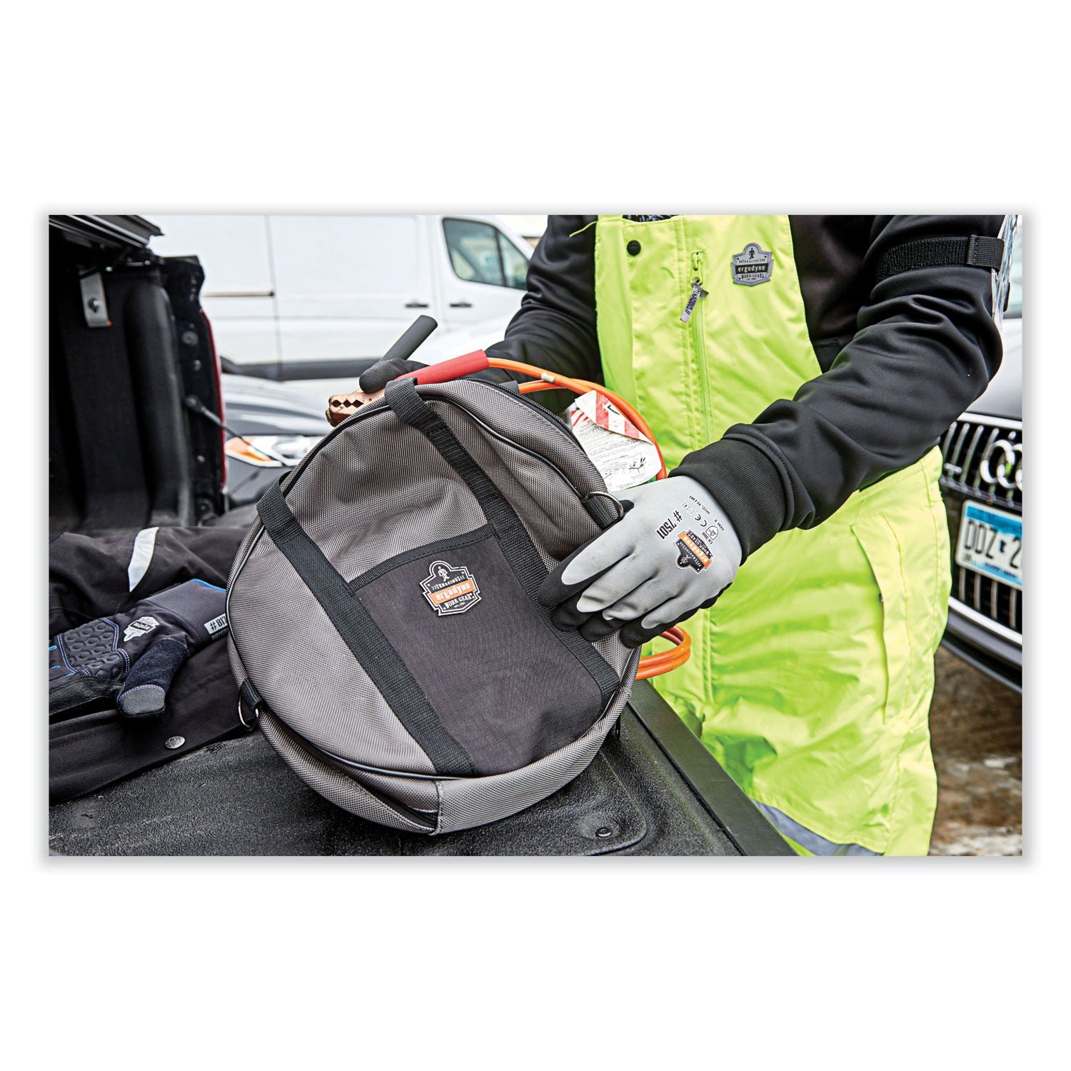 ergodyne® Arsenal 5888 Cable Organizer, 2 Compartments, Gray, 13.5 x 13.5 x 3.5, Gray