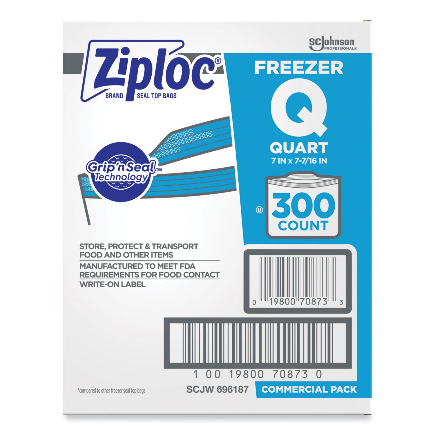 Ziploc® Zipper Freezer Bags, 32 oz, 7" x 7.75", Clear, 300/Carton