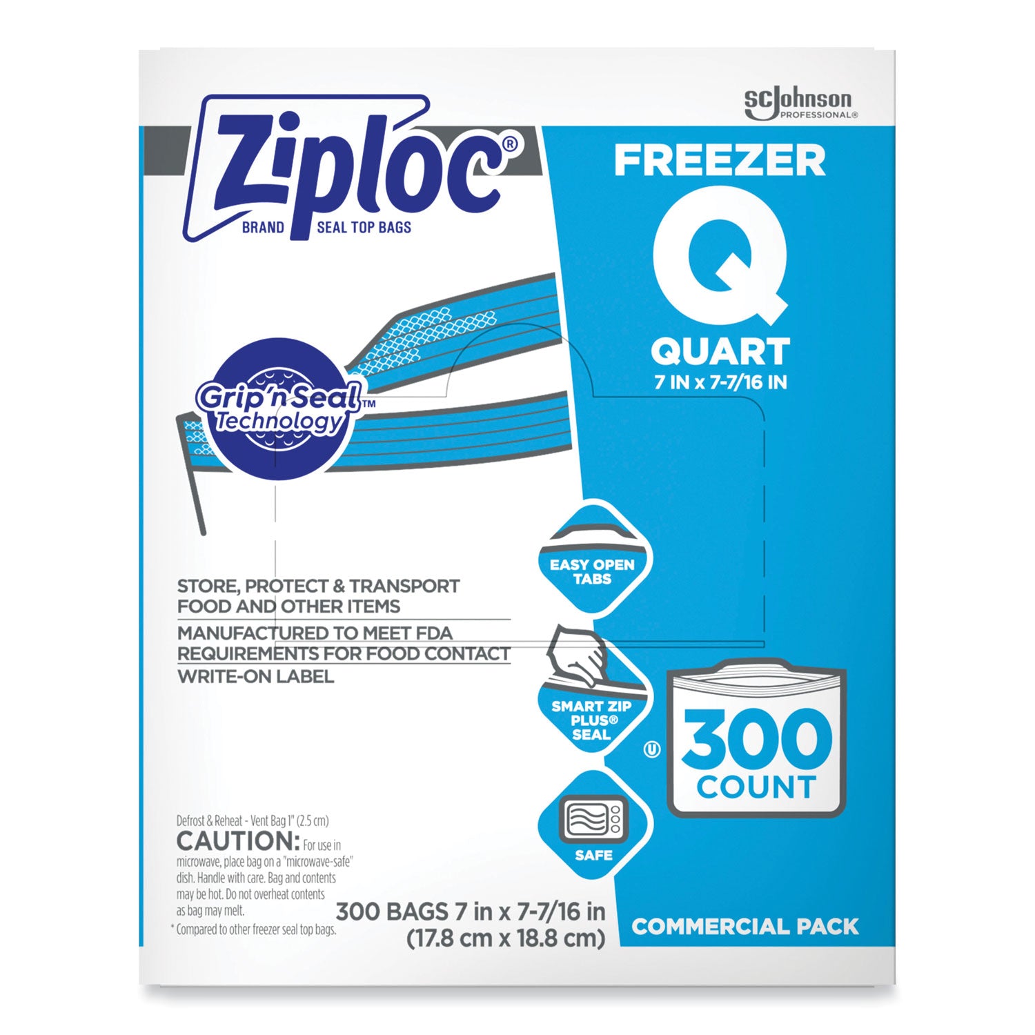 Ziploc® Zipper Freezer Bags, 32 oz, 7" x 7.75", Clear, 300/Carton