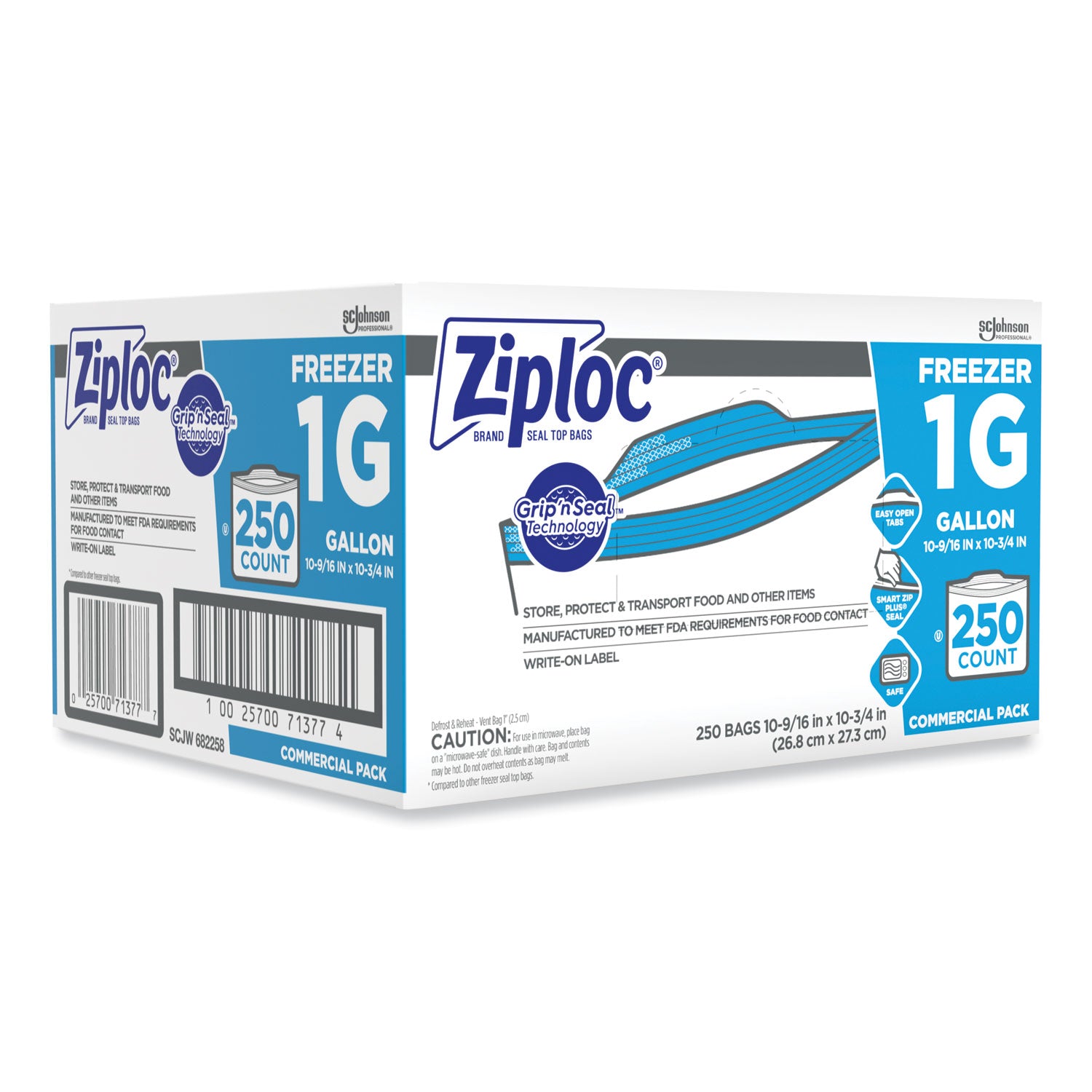 Ziploc® Zipper Freezer Bags, 1 gal, 10.56" x 10.75", Clear, 250/Carton