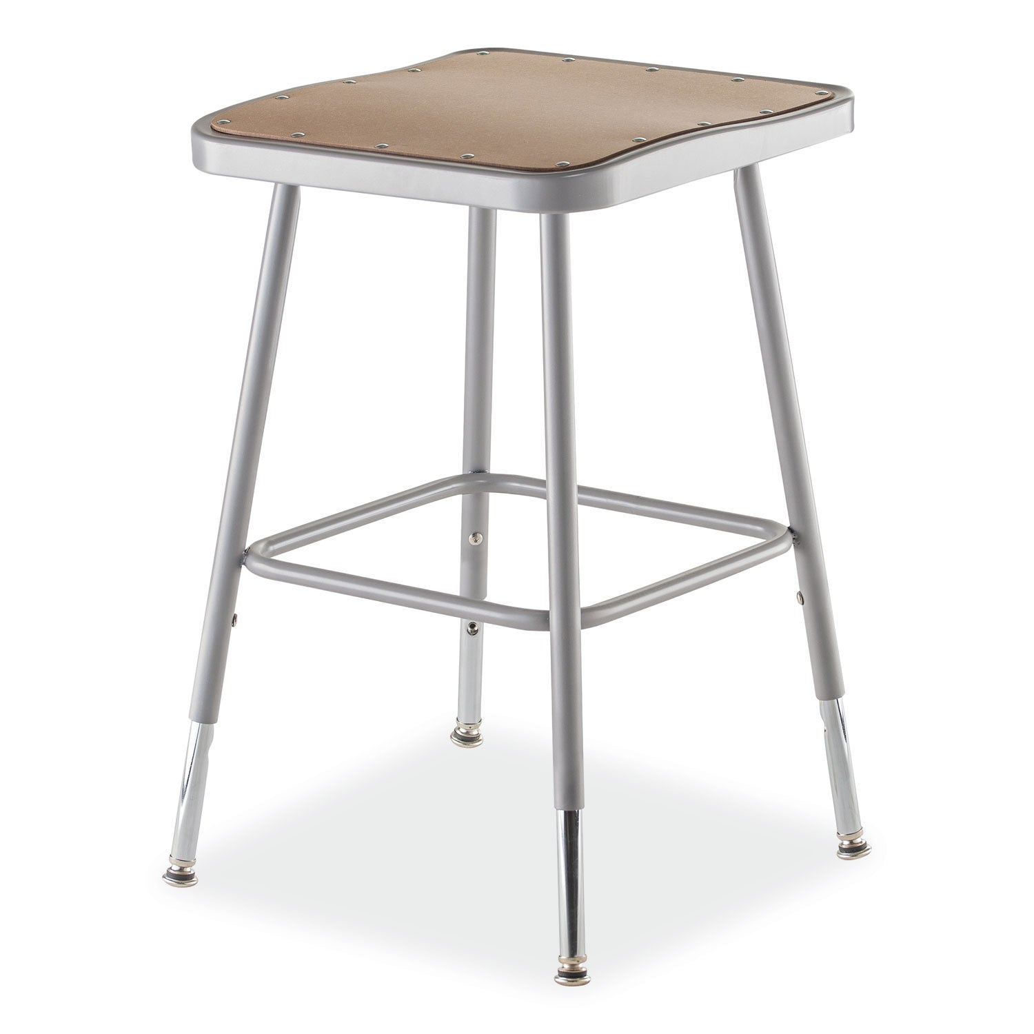 6300 Series Height Adjustable HD Square Seat Stool, Backless, Supports Up to 500 lb, 18" to 26" Seat Height, Brown/Gray