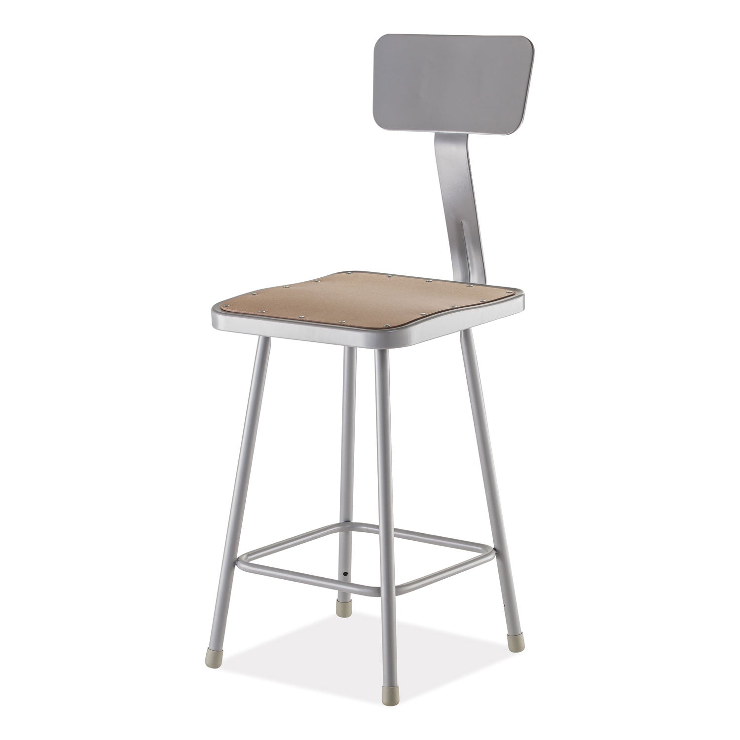 NPS® 6300 Series Heavy Duty Square Seat Stool with Backrest, Supports Up to 500 lb, 23.25" Seat Height, Brown Seat,Gray Back/Base