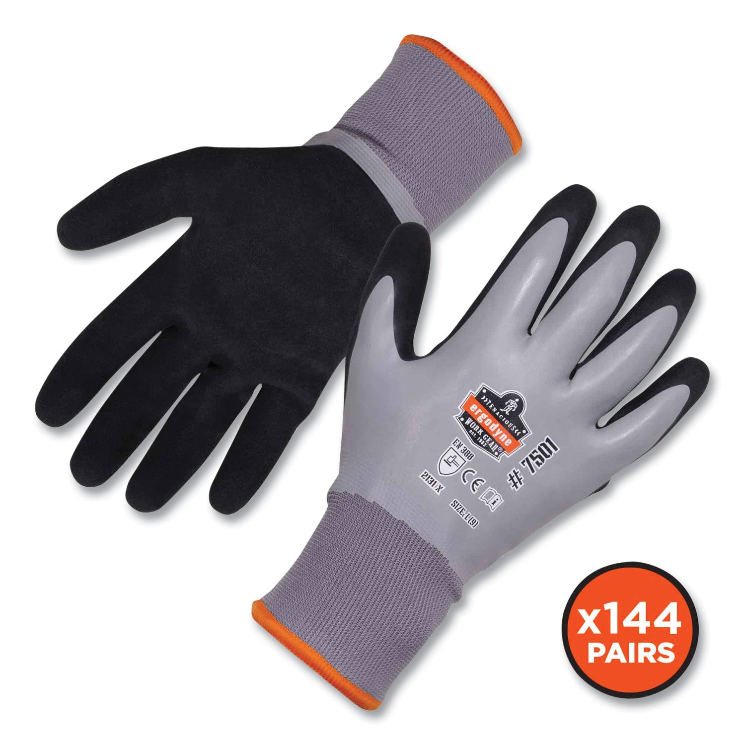 ergodyne® ProFlex 7501-CASE Coated Waterproof Winter Gloves, Gray, Medium, 144 Pairs/Carton