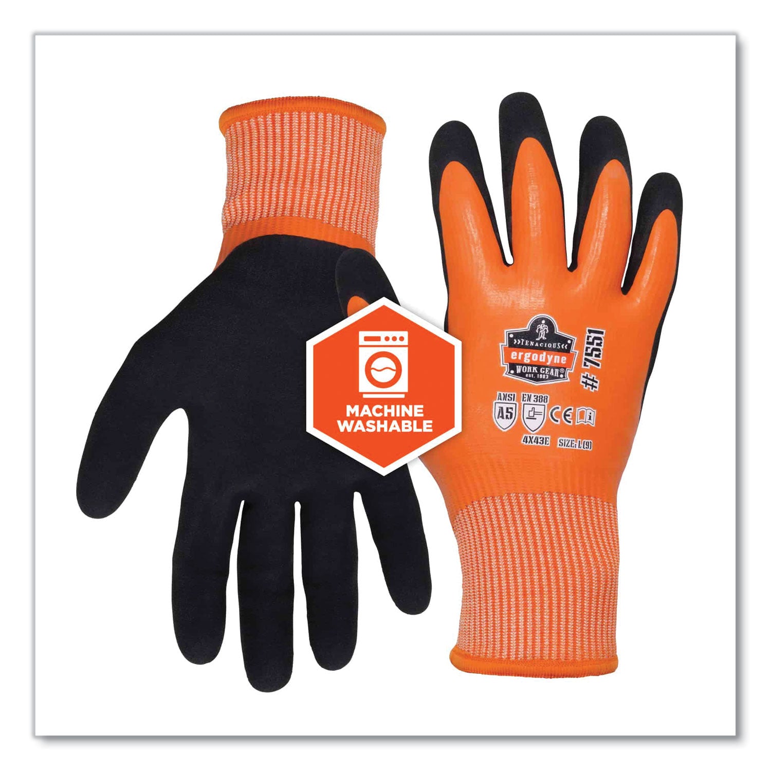 ergodyne® ProFlex 7551 ANSI A5 Coated Waterproof CR Gloves, Orange, 2X-Large, Pair