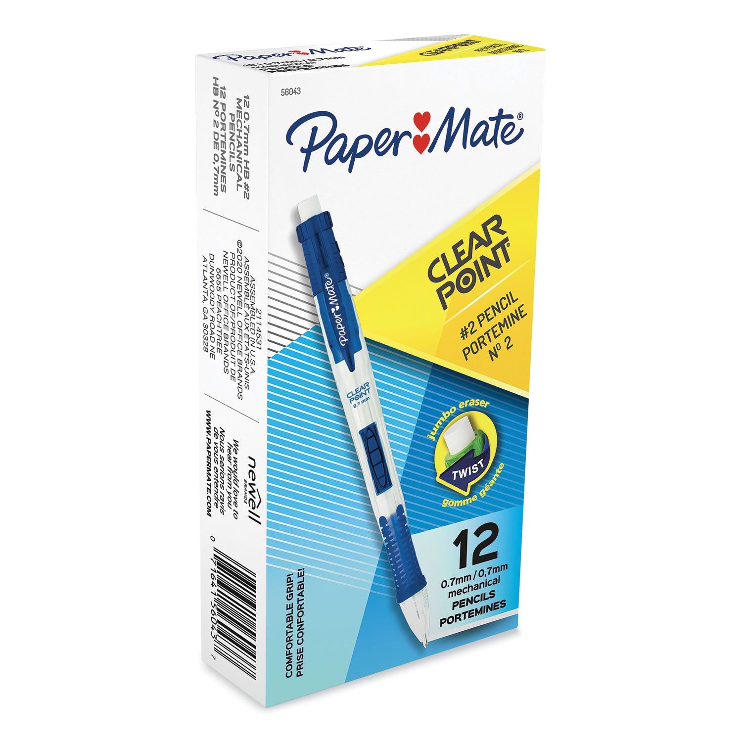 Clear Point Mechanical Pencil, 0.7 mm, HB (#2), Black Lead, Blue Barrel