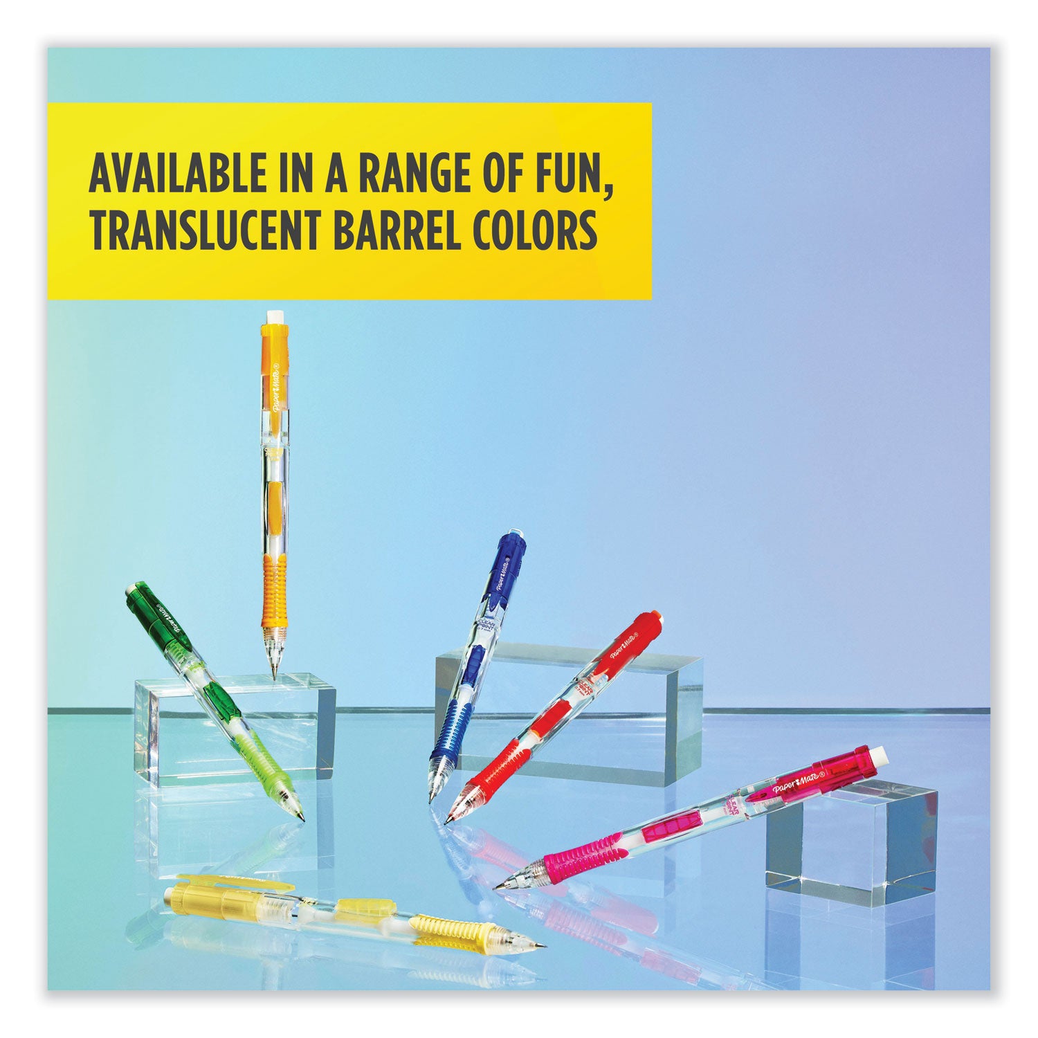 Paper Mate® Clear Point Mechanical Pencils with Tube of Lead/Erasers, 0.7 mm, HB (#2), Black Lead, Randomly Assorted Barrel Colors, 2/PK