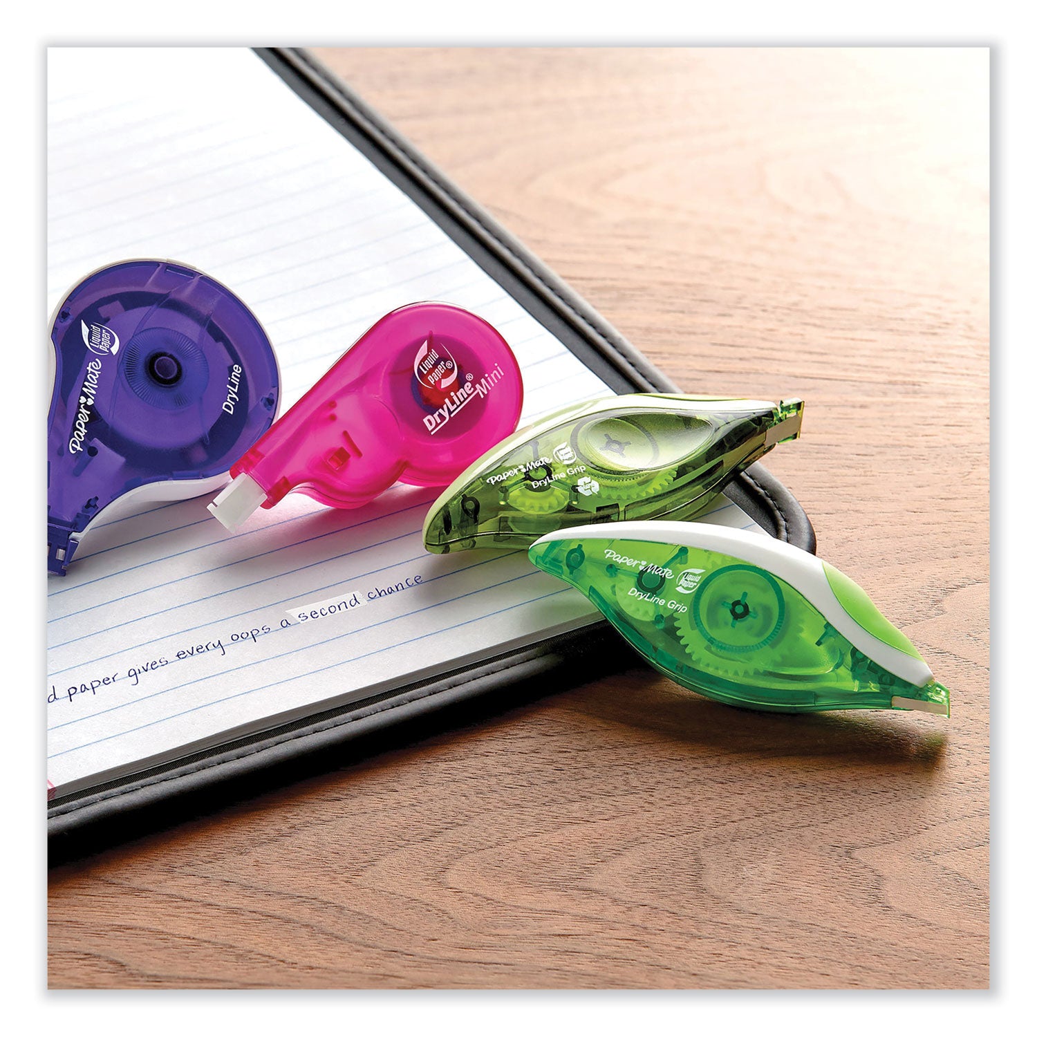 Paper Mate® Liquid Paper® DryLine Grip Correction Tape, Blue/Purple Applicators, 0.2" x 335", 2/Pack